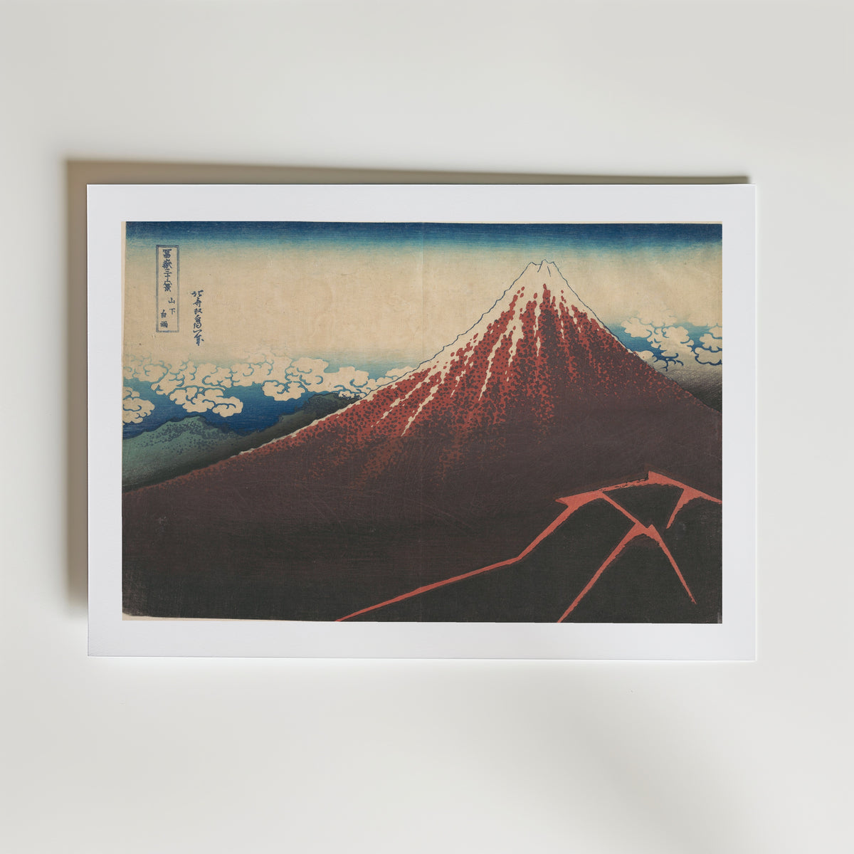 Katsushika Hokusai Thunderstorm Beneath the Summit 1831 Poster – med passepartout