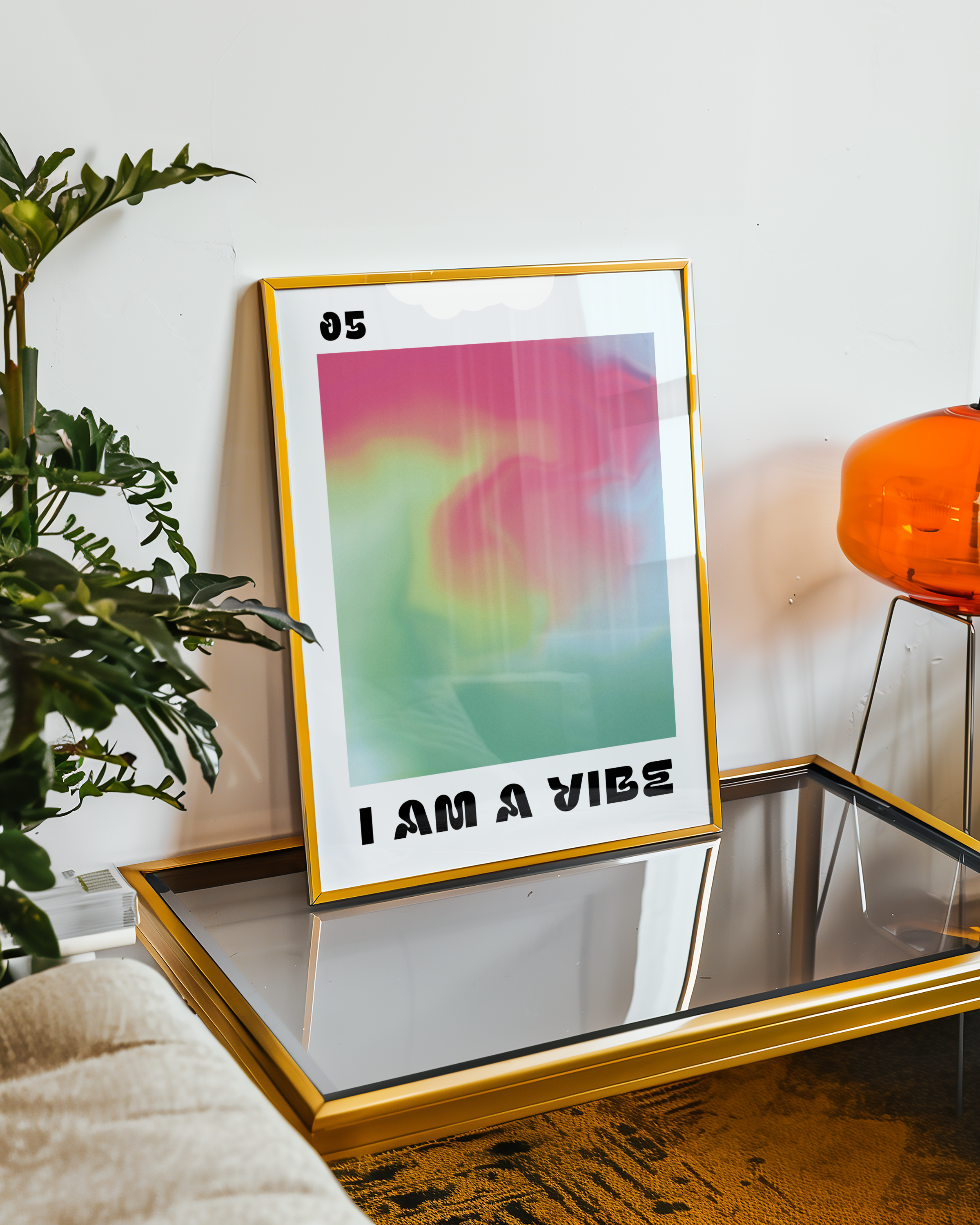 Väggmockup av I Am a Vibe affisch på ljus tegelvägg – Bozetto konsttryck i hög tryckkvalitet