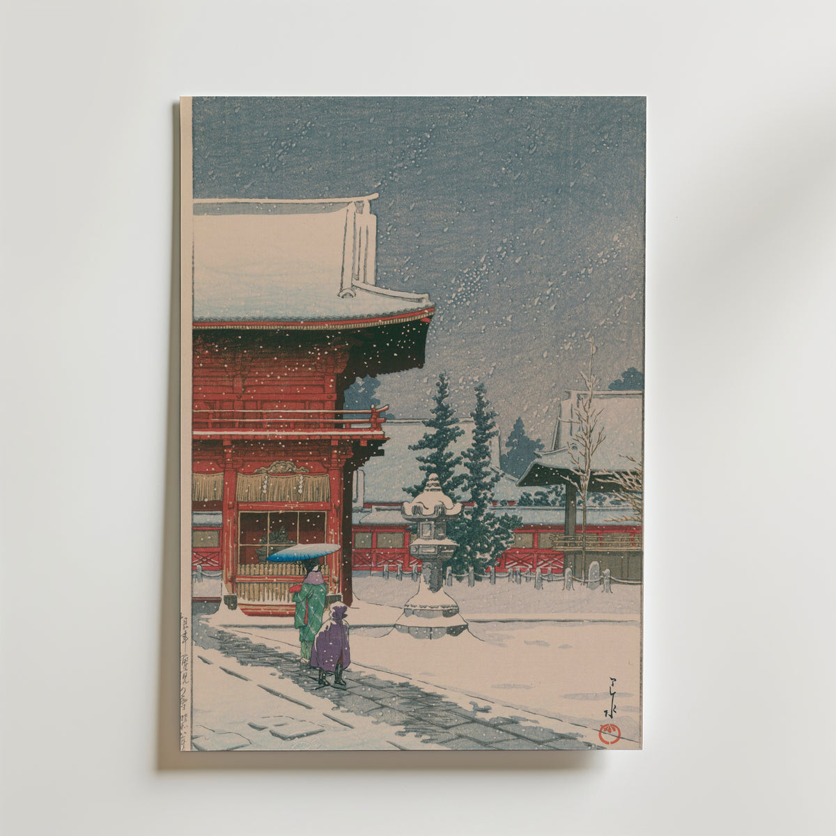 Hasui Kawase Snow at Nezu Gongen Shrine 1933 Poster – utan passepartout