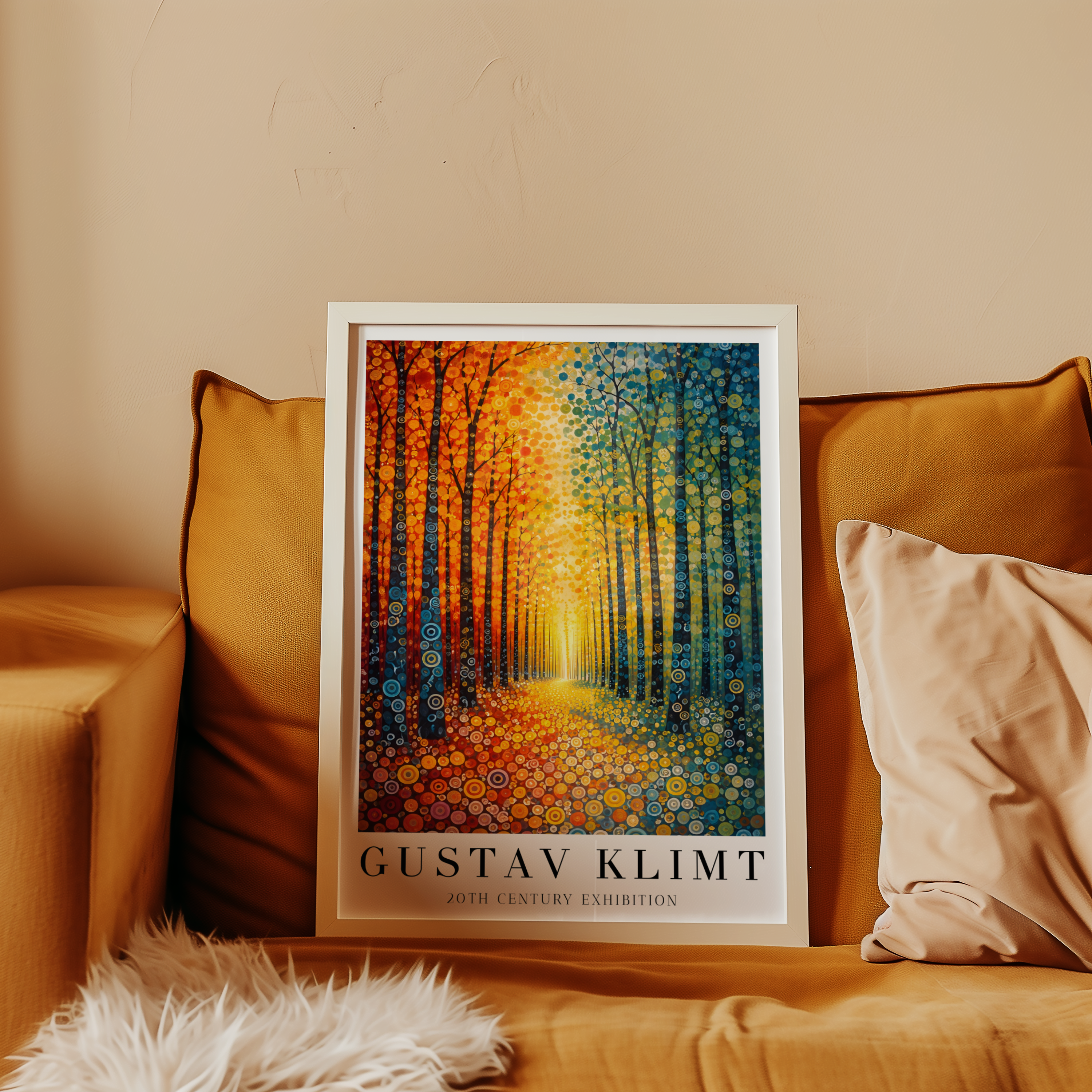 Mockup av Gustav Klimt Chromatic affisch på vägg – köp enkelt hos Bozetto i hög kvalitet