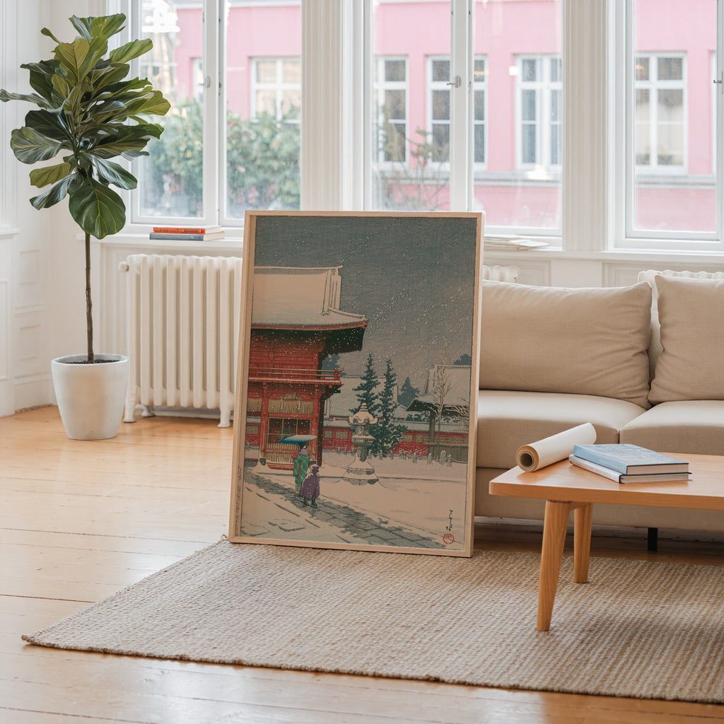 Hasui Kawase Snow at Nezu Gongen Shrine 1933 Poster – i rum 1