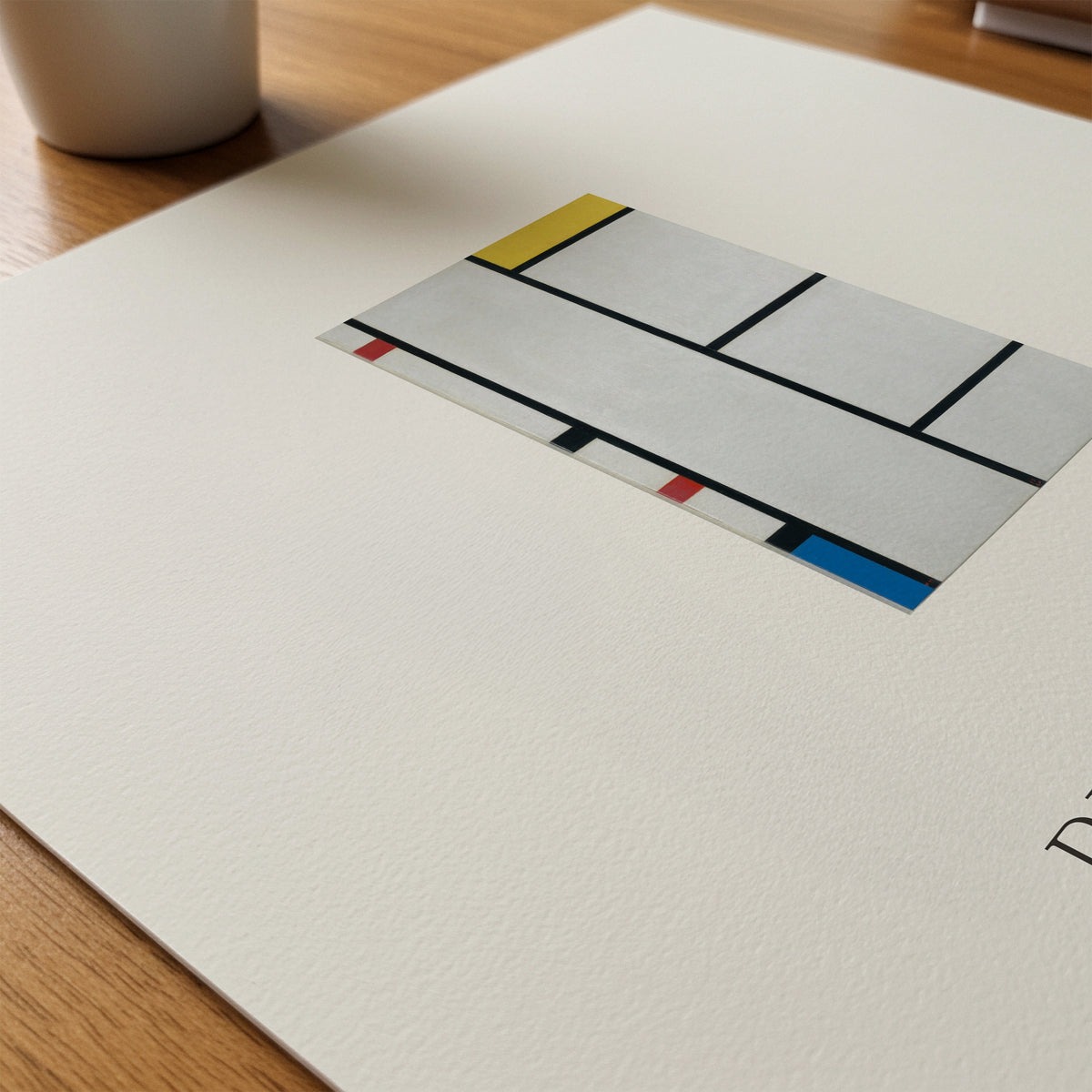 Piet Mondrian Composition with Red Yellow and Blue 1942 Poster – närbild på papper