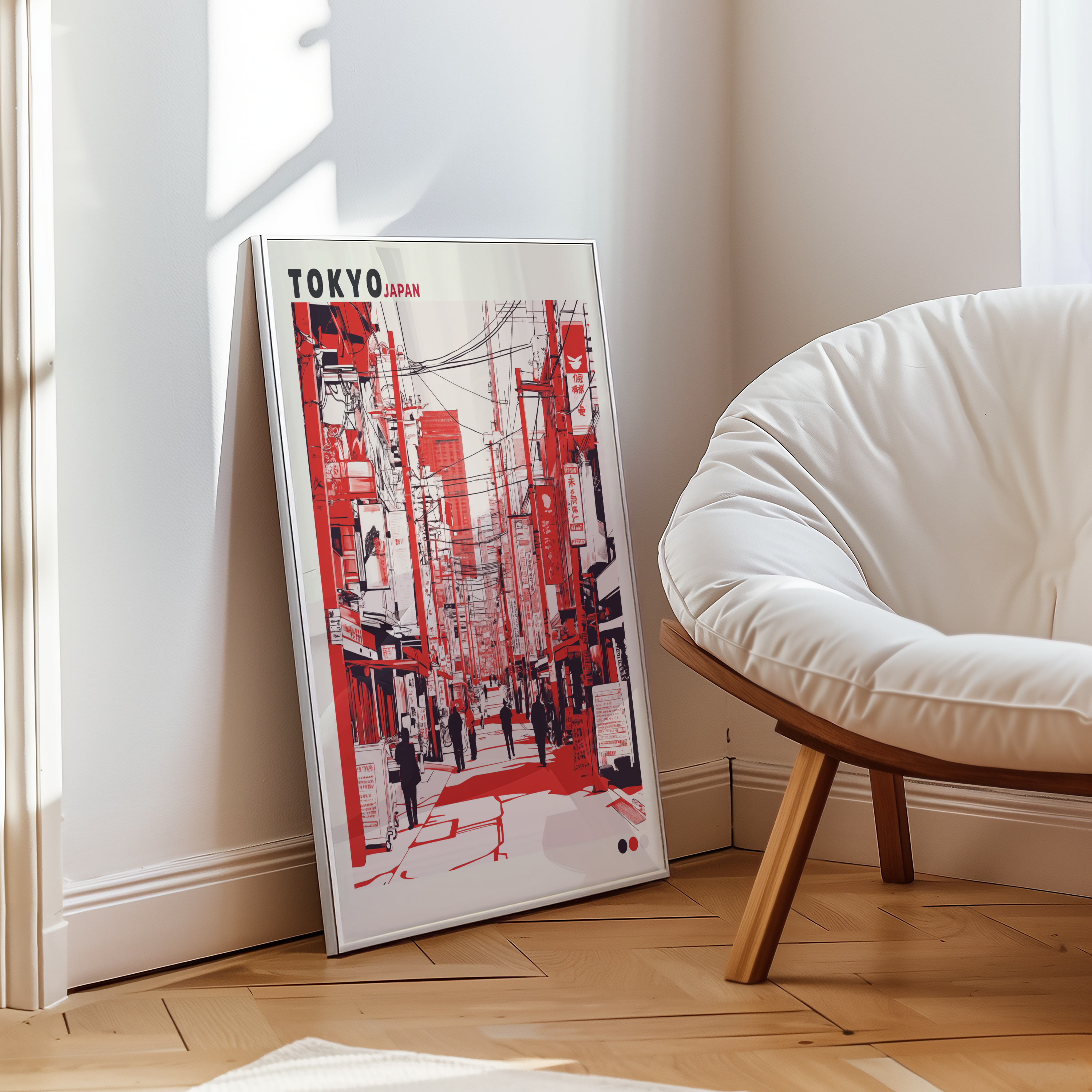 Väggmockup av Modern Tokyo affisch på ljus tegelvägg – Bozetto konsttryck i hög tryckkvalitet