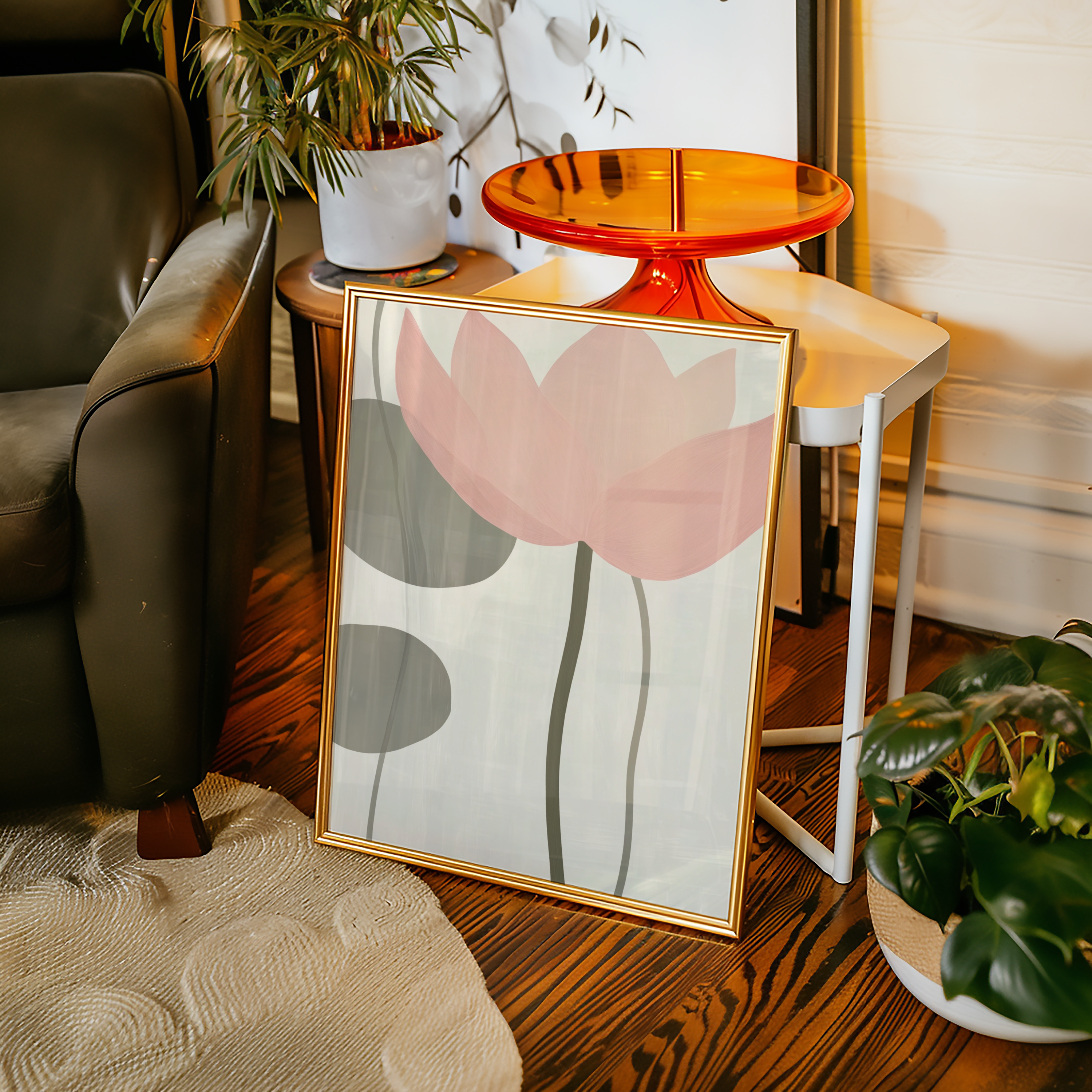 Mockup av Blossoming Lotus affisch på vägg – köp enkelt hos Bozetto i hög kvalitet