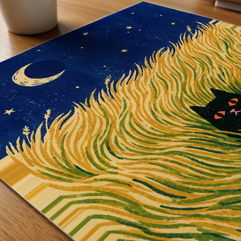 Hidden Cat Moonfield Poster – närbild på papper