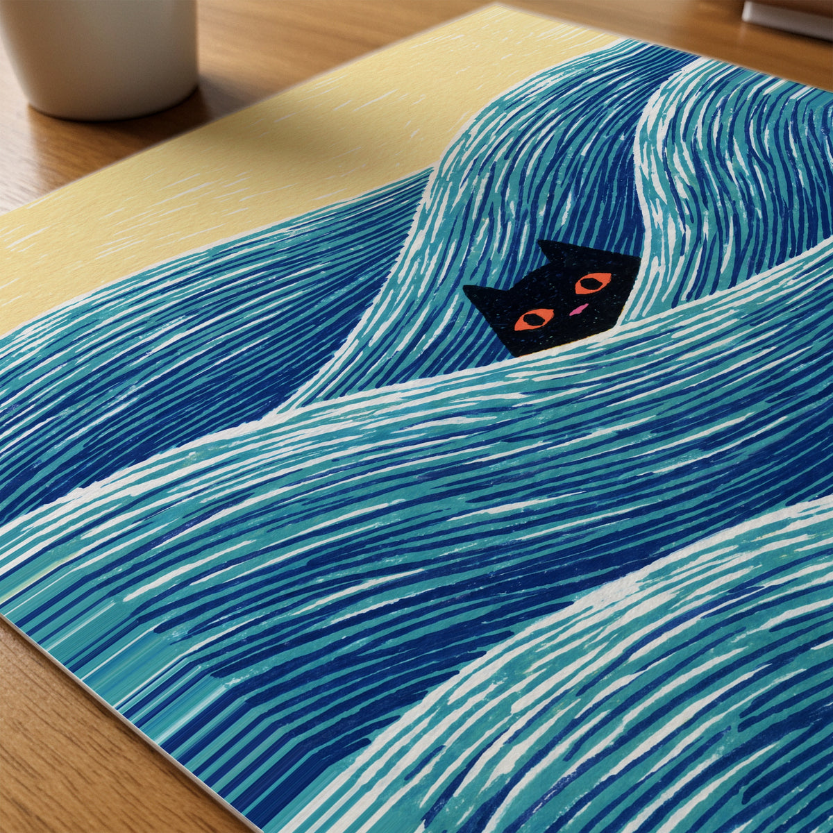 Hidden Cat Waves Poster – närbild på papper