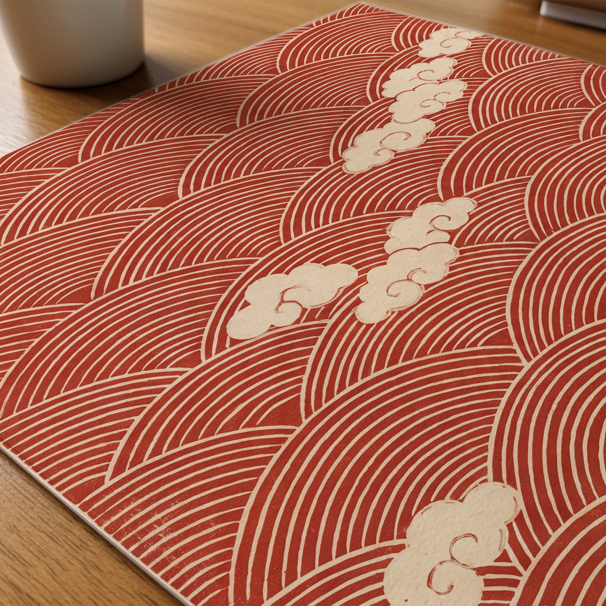 Red Waves and Clouds Poster – närbild på papper