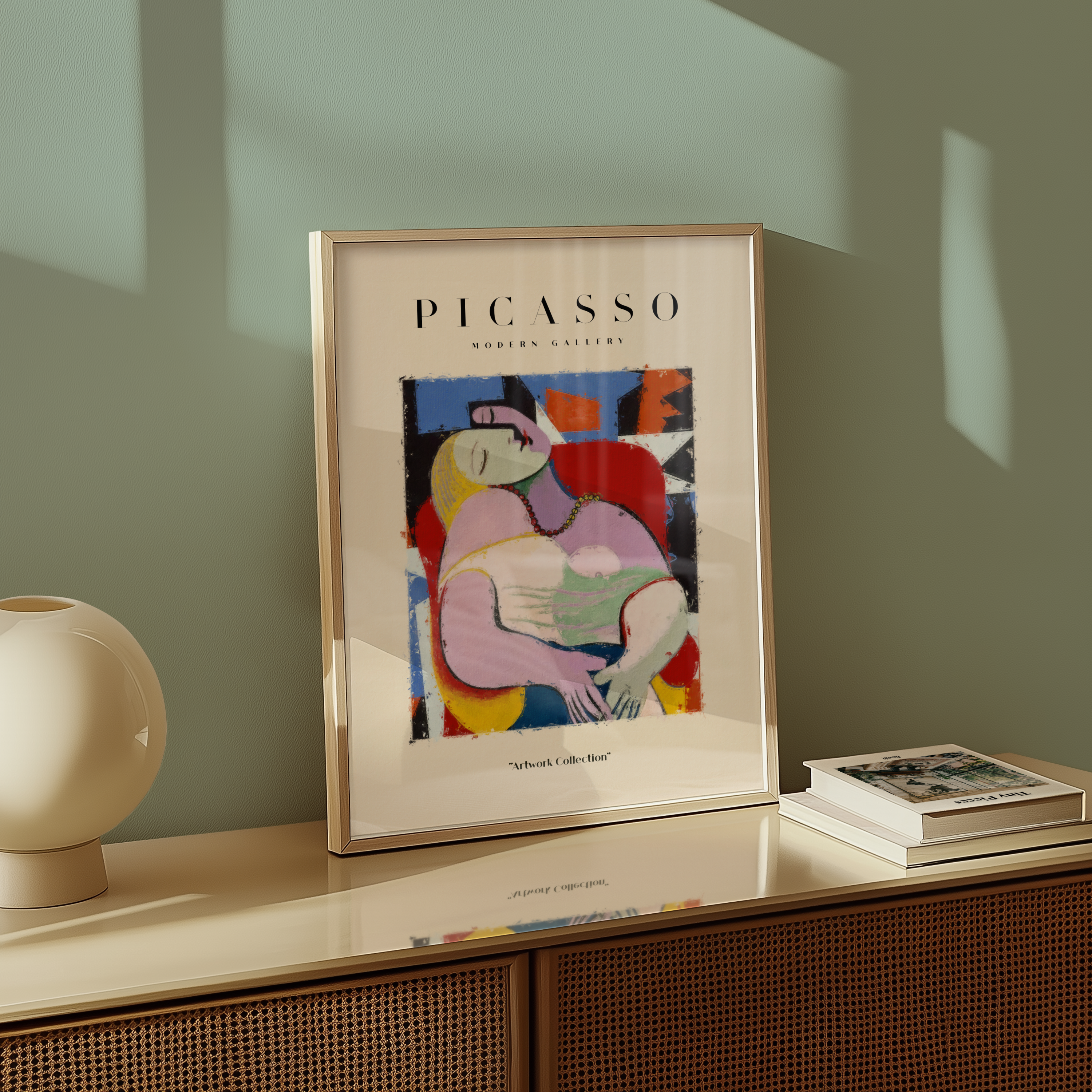 Mockup av Picasso Cubist Siesta affisch på vägg – köp enkelt hos Bozetto i hög kvalitet