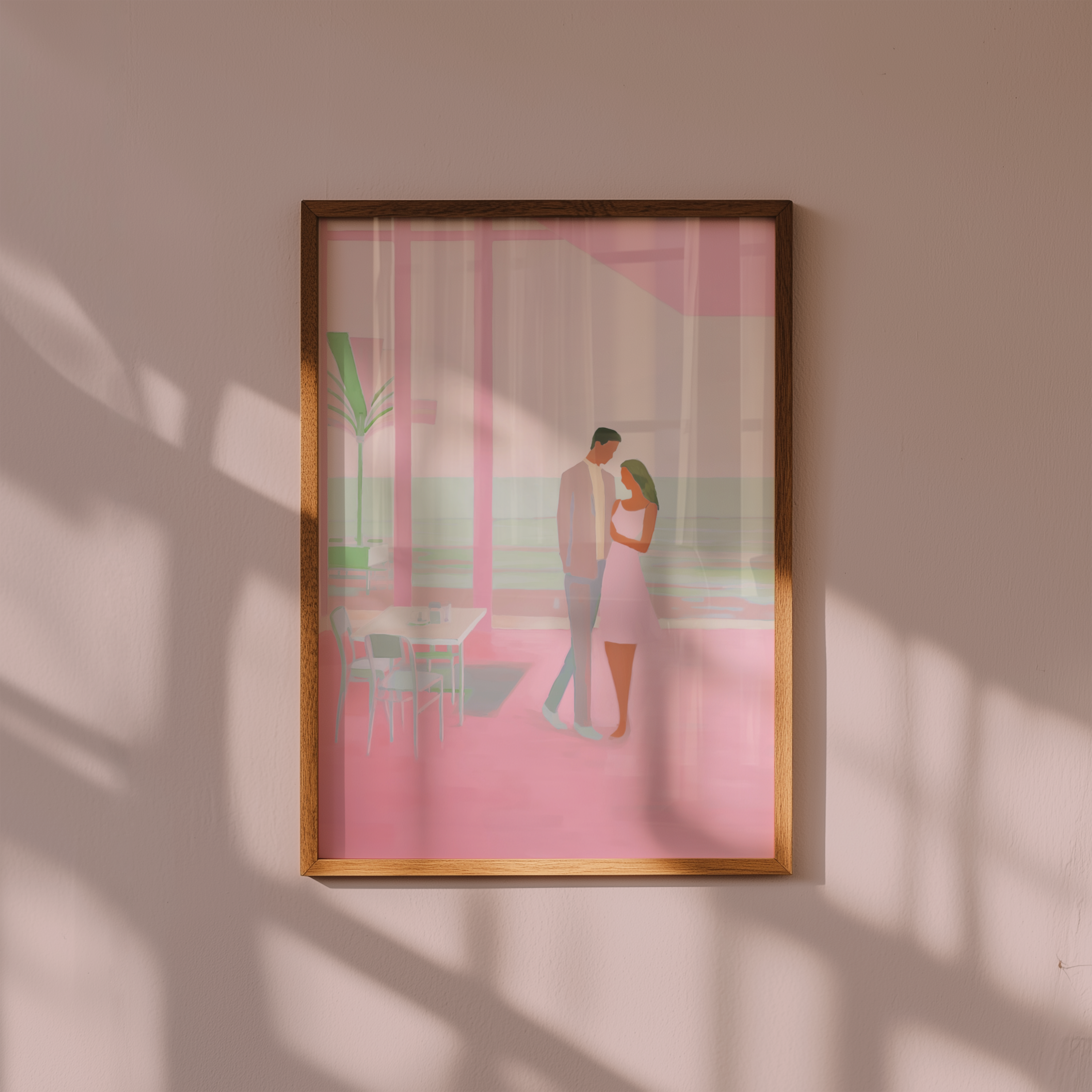 Mockup av La Côte d'Amour affisch på vägg – köp enkelt hos Bozetto i hög kvalitet