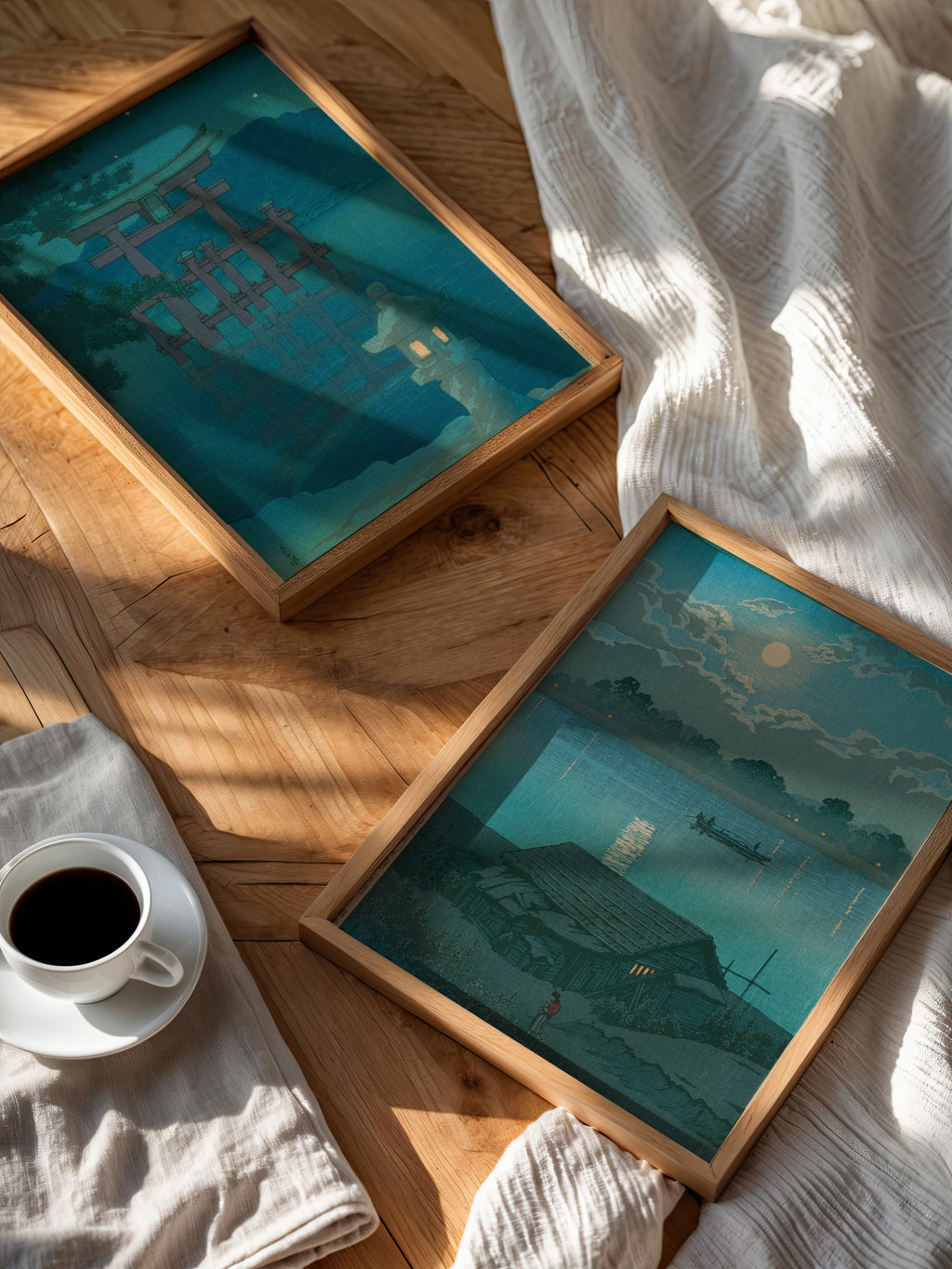 Hasui Kawase Moon over Arakawa River at Akabane 1929 Poster – två posters i rum 1