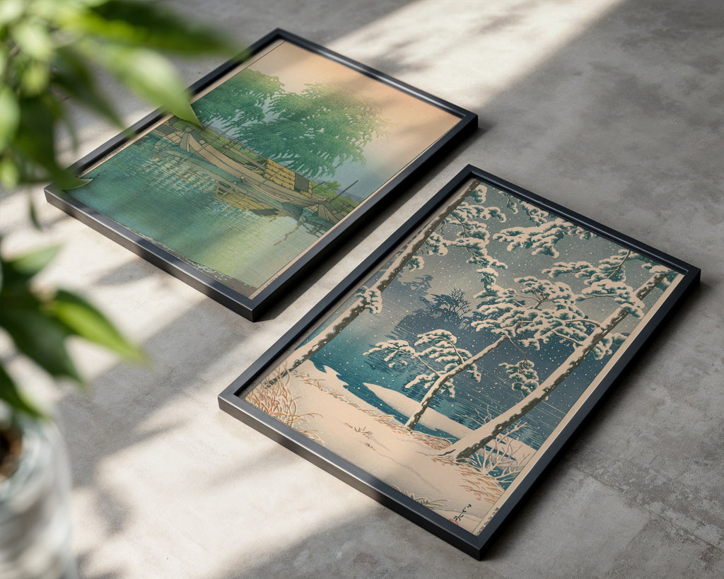 Hasui Kawase Senzoku Pond 1928 Poster – två posters i rum 1