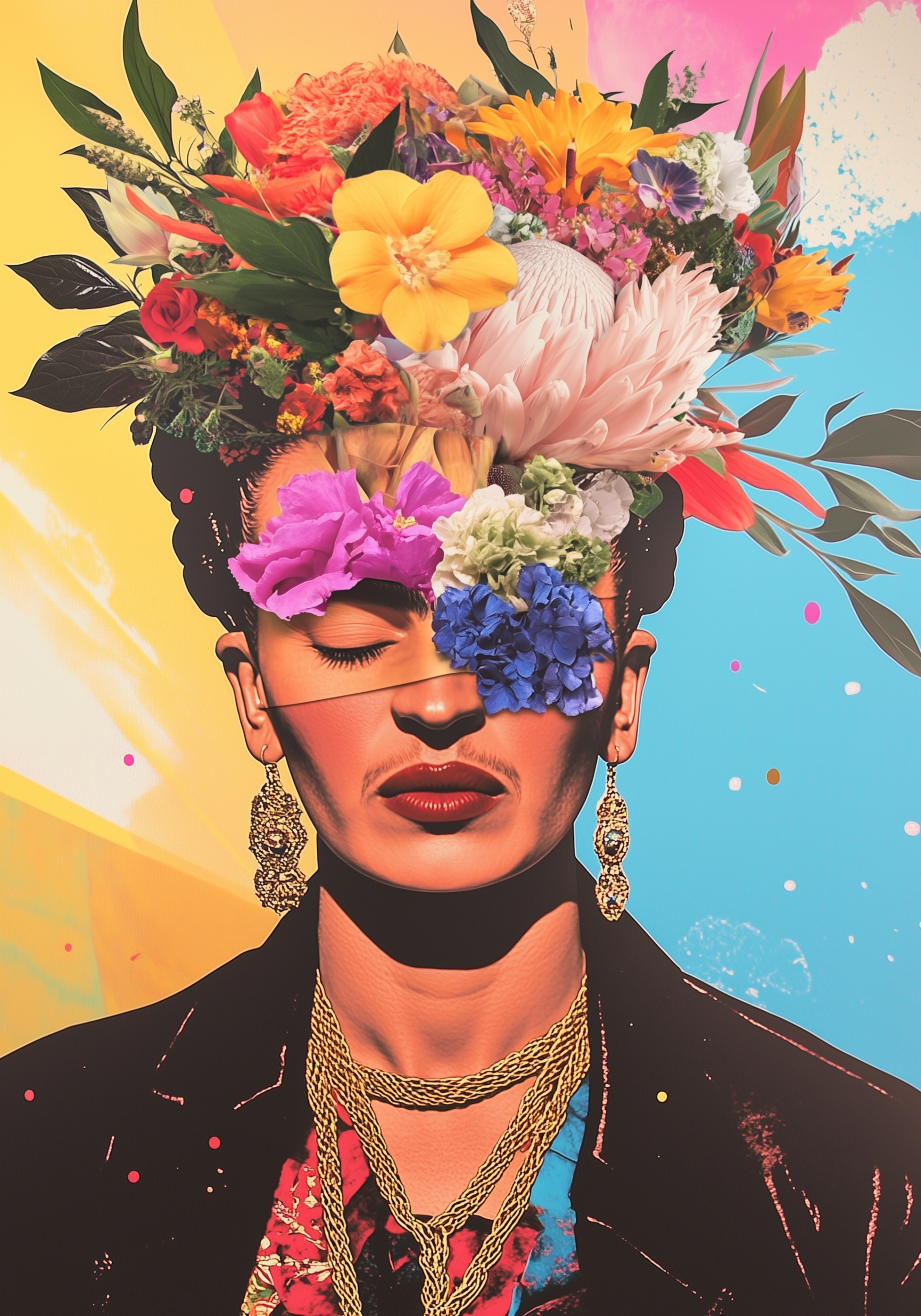 Floral Frida Kahlo Portrait poster visad rakt fram – Bozetto affisch i hög tryckkvalitet