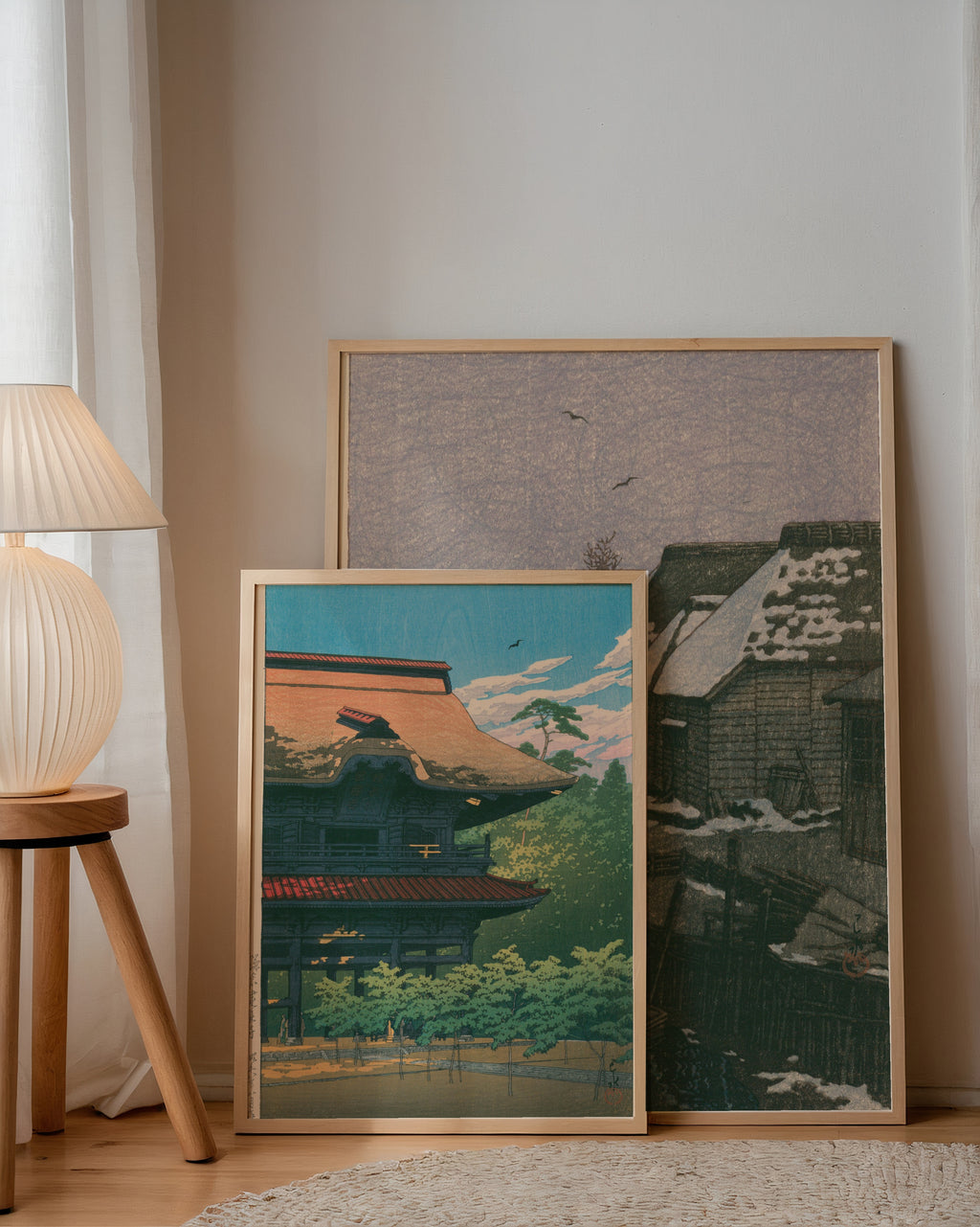 Hasui Kawase Kencho Temple Kamakura 1933 Poster – två posters i rum 2