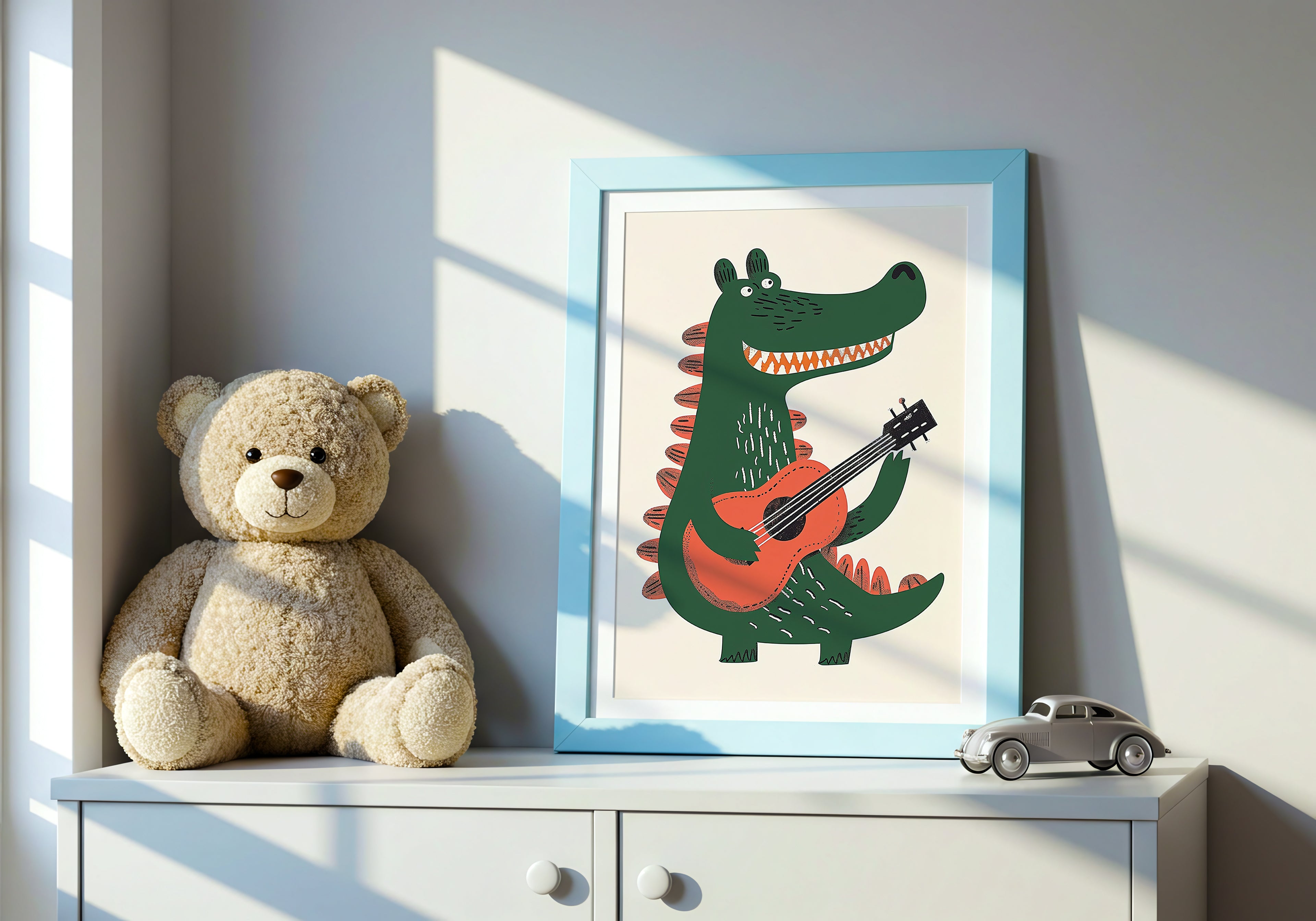 Dino Guitarist poster visad rakt fram – Bozetto affisch i hög tryckkvalitet i hög tryckkvalitet