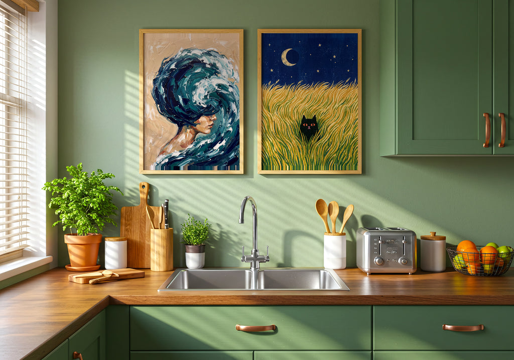 Hidden Cat Moonfield Poster – två posters i rum 3