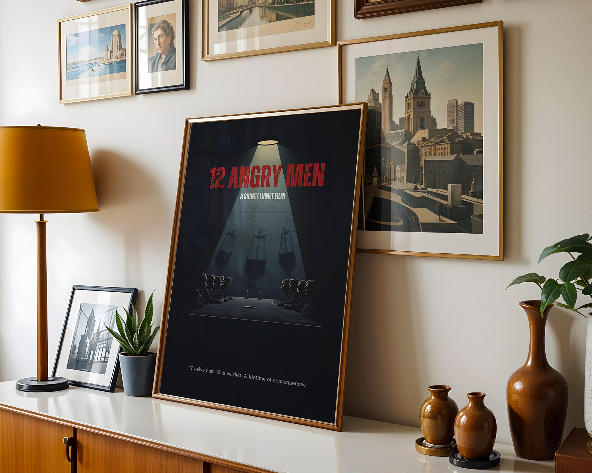 Väggmockup av 12 Angry Men affisch på ljus tegelvägg – Bozetto konsttryck i hög tryckkvalitet