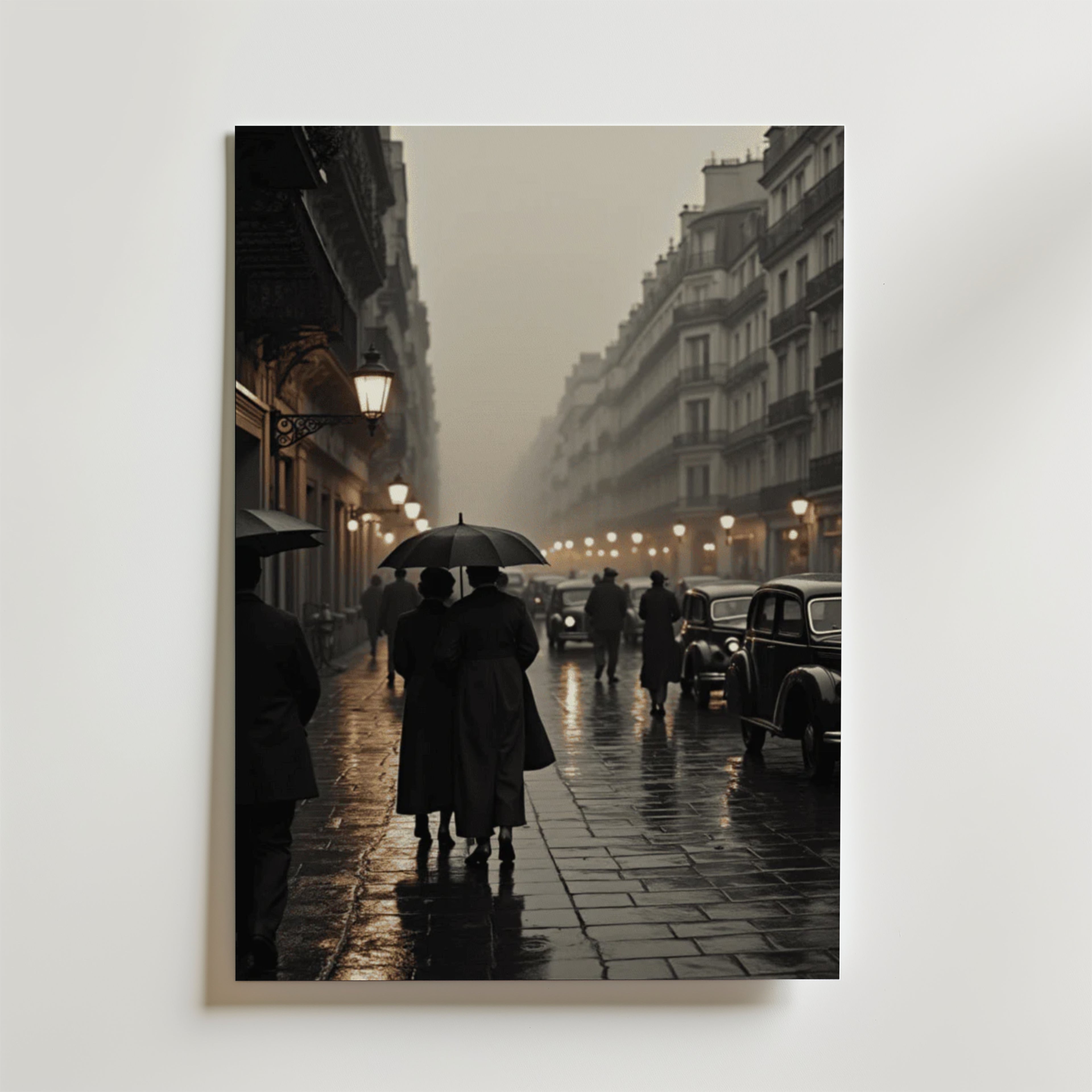 Rainy Parisian Stroll – stilfullt konsttryck från Bozetto, tryckt på matt finpapper