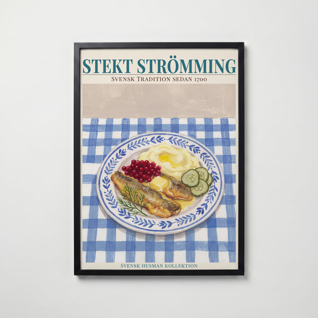 Stekt strömming Poster – svart ram