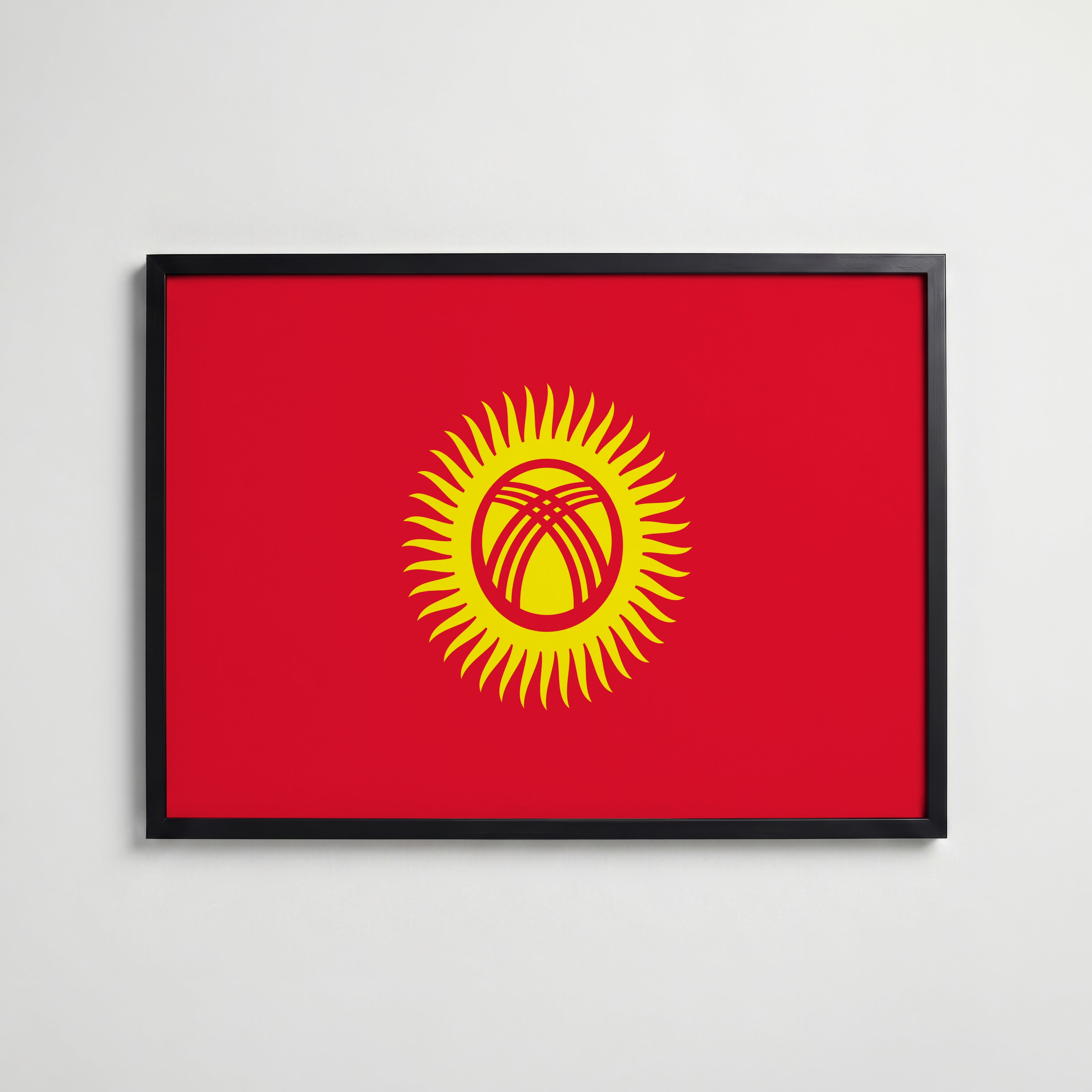 Kyrgyzstan National Flag Poster i svart ram – stilren konsttryck som väggdekor från Bozetto