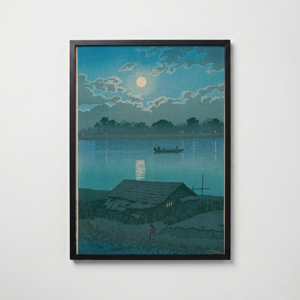 Hasui Kawase Moon over Arakawa River at Akabane 1929 Poster – svart ram