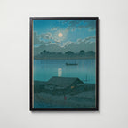 Hasui Kawase Moon over Arakawa River at Akabane 1929 Poster – svart ram