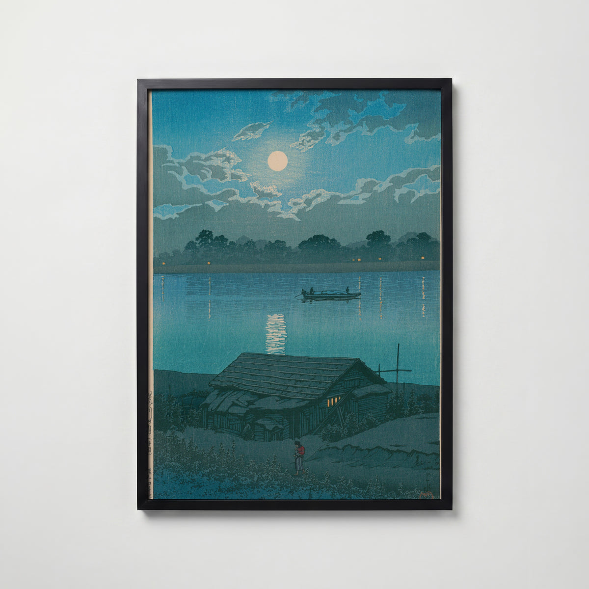 Hasui Kawase Moon over Arakawa River at Akabane 1929 Poster – svart ram