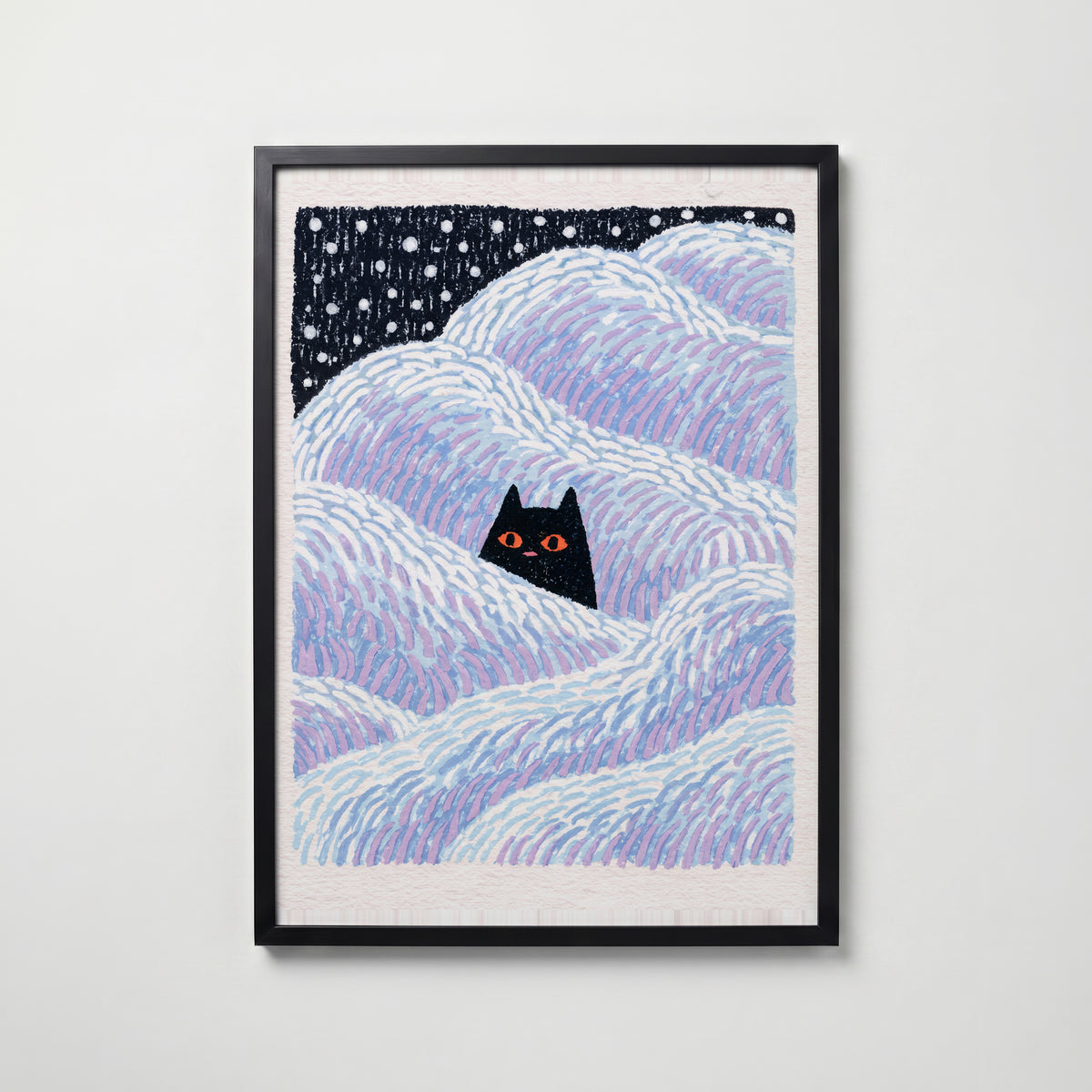 Hidden Cat Snowdrift Poster – svart ram