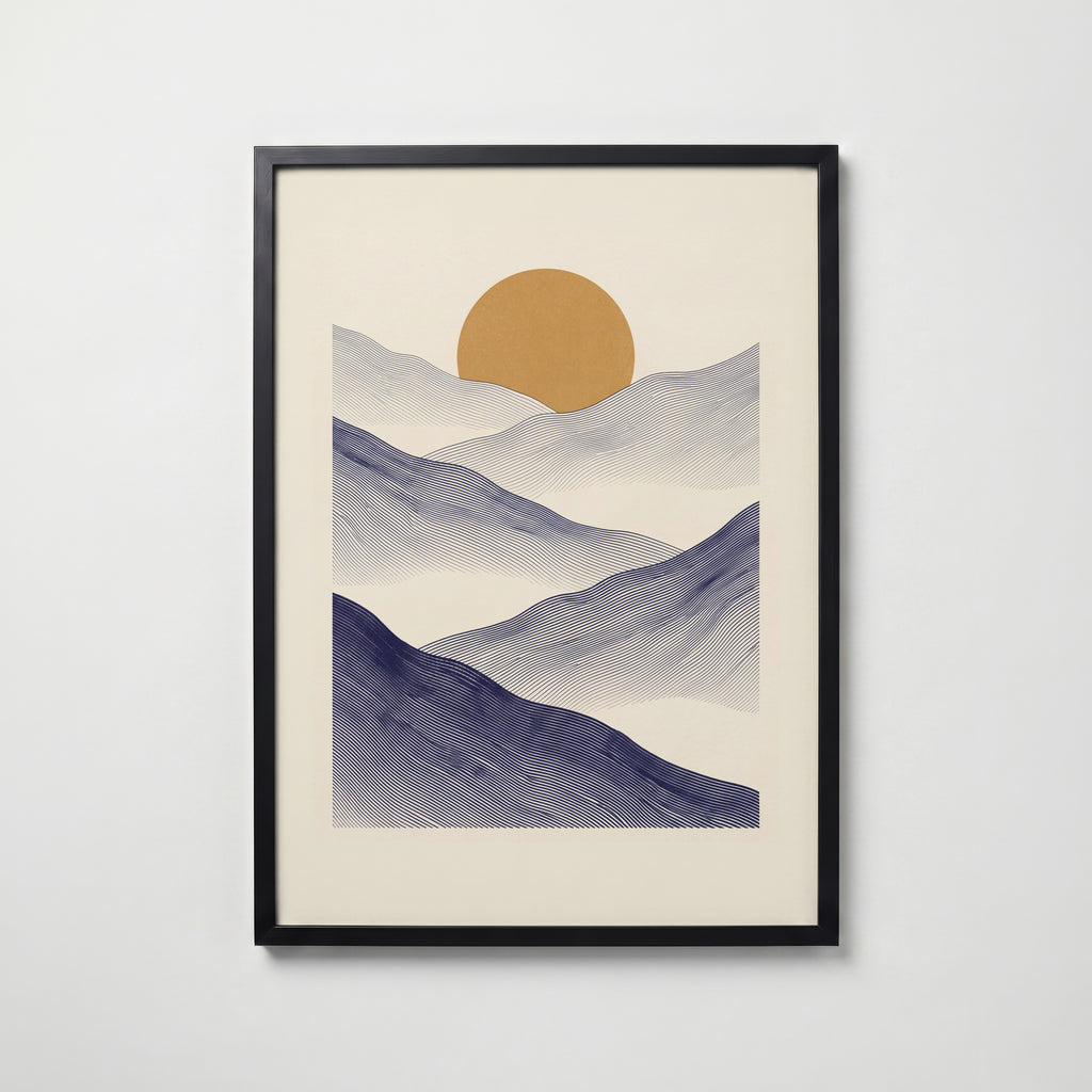 Indigo Mountains Poster – svart ram