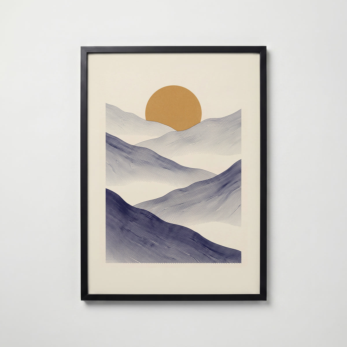 Indigo Mountains Poster – svart ram
