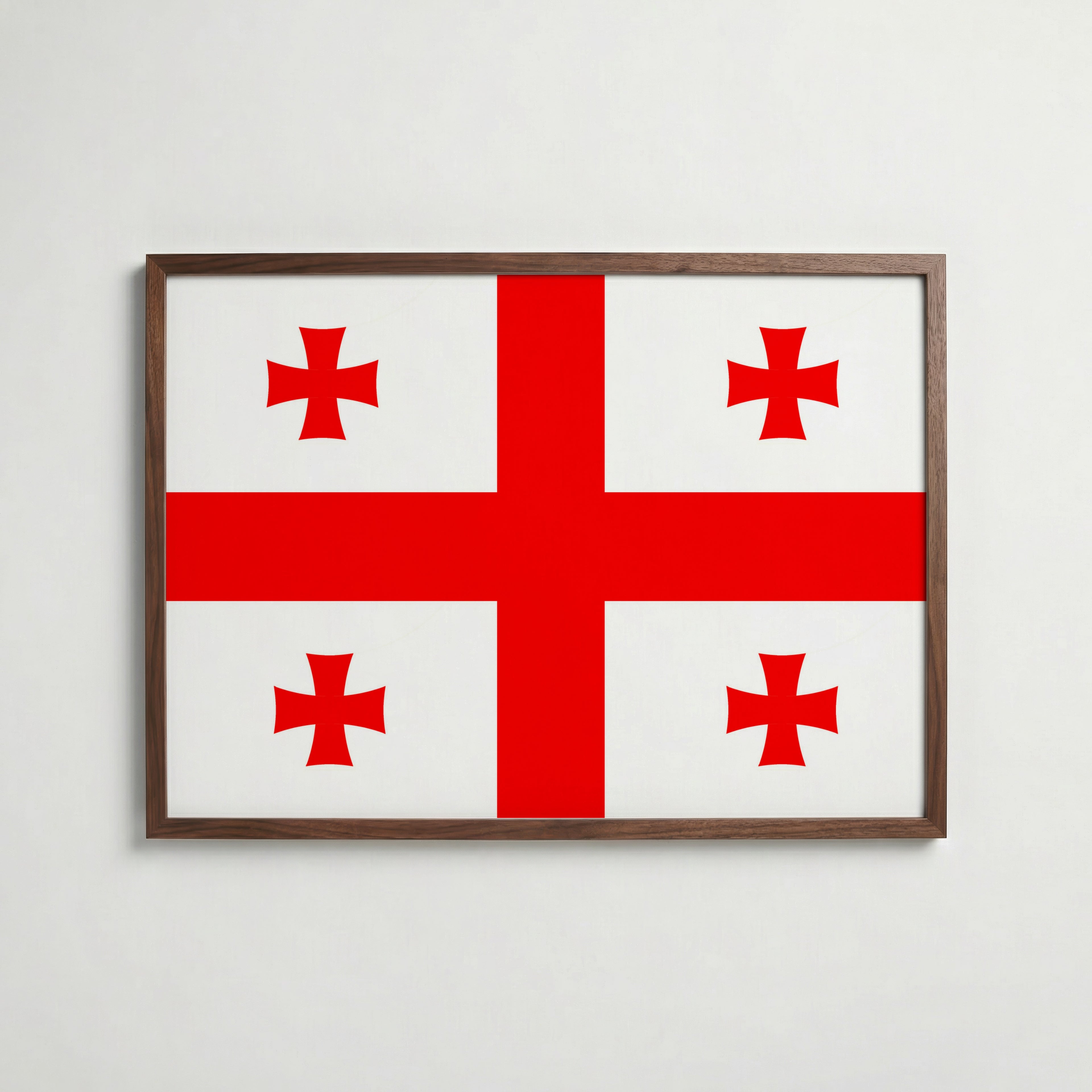 Georgia National Flag Poster i valnötsram – varm konstaffisch för hemmet från Bozetto