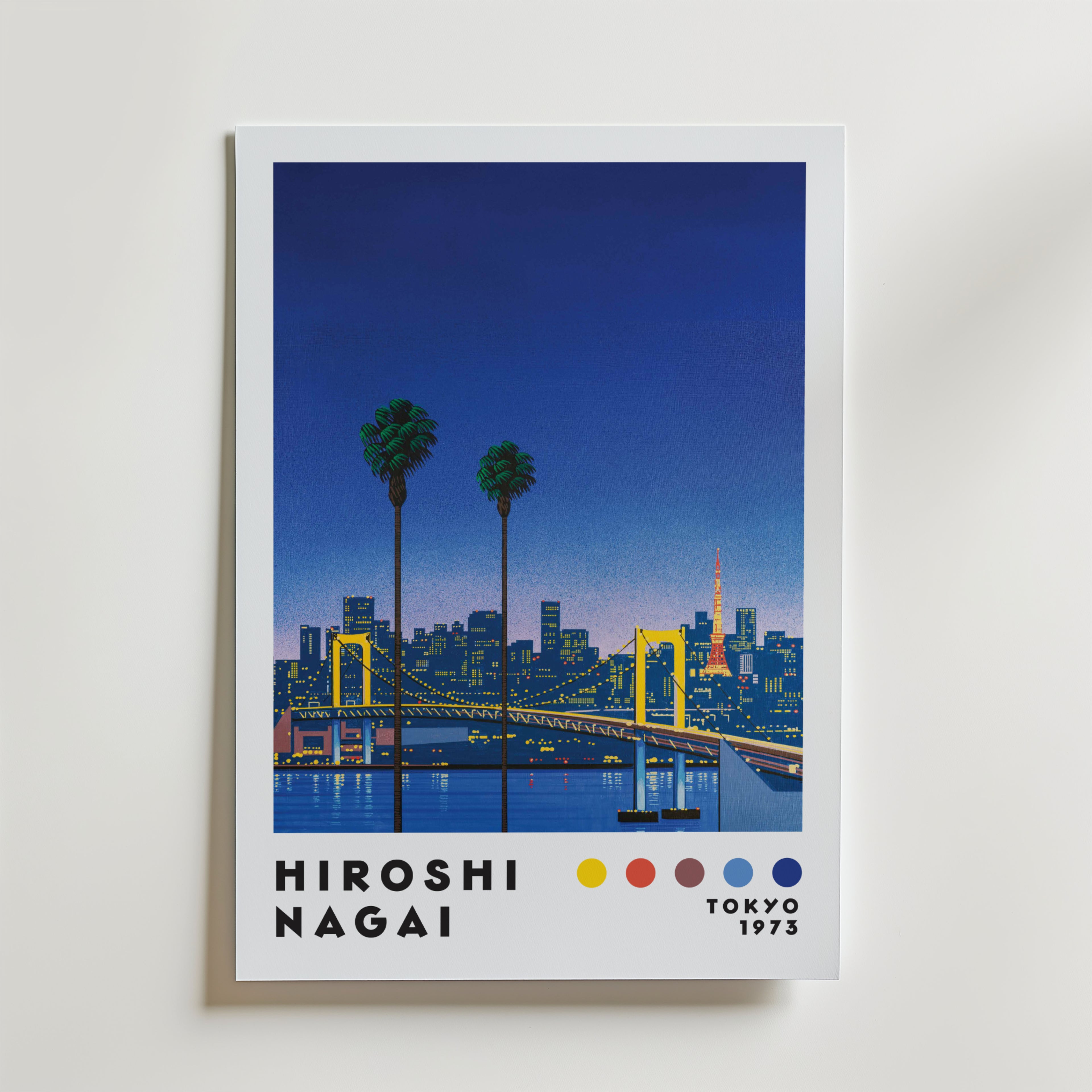 Mockup av Hiroshi Nagai Tokyo Bridge affisch på vägg – köp enkelt hos Bozetto i hög kvalitet