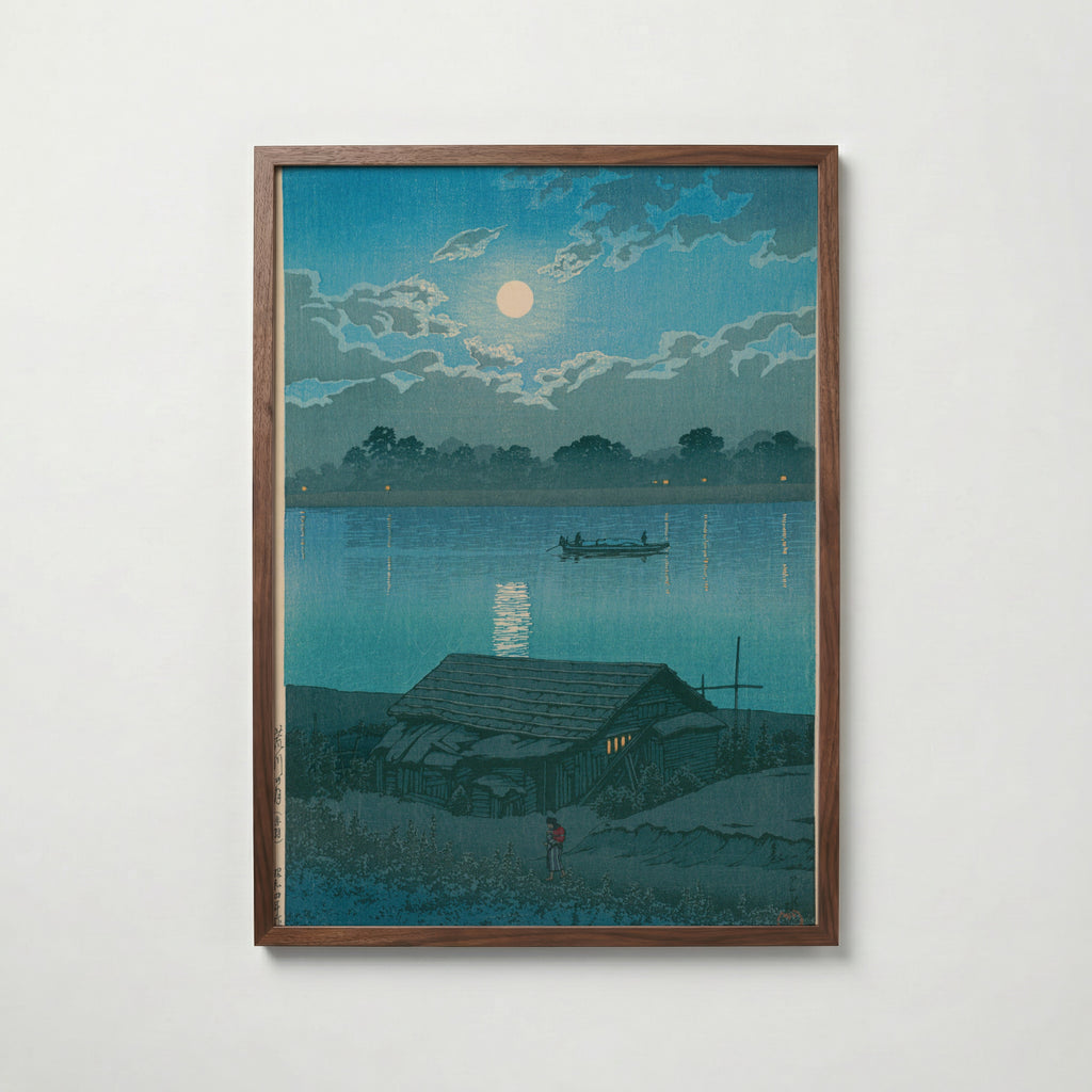 Hasui Kawase Moon over Arakawa River at Akabane 1929 Poster – valnötsram
