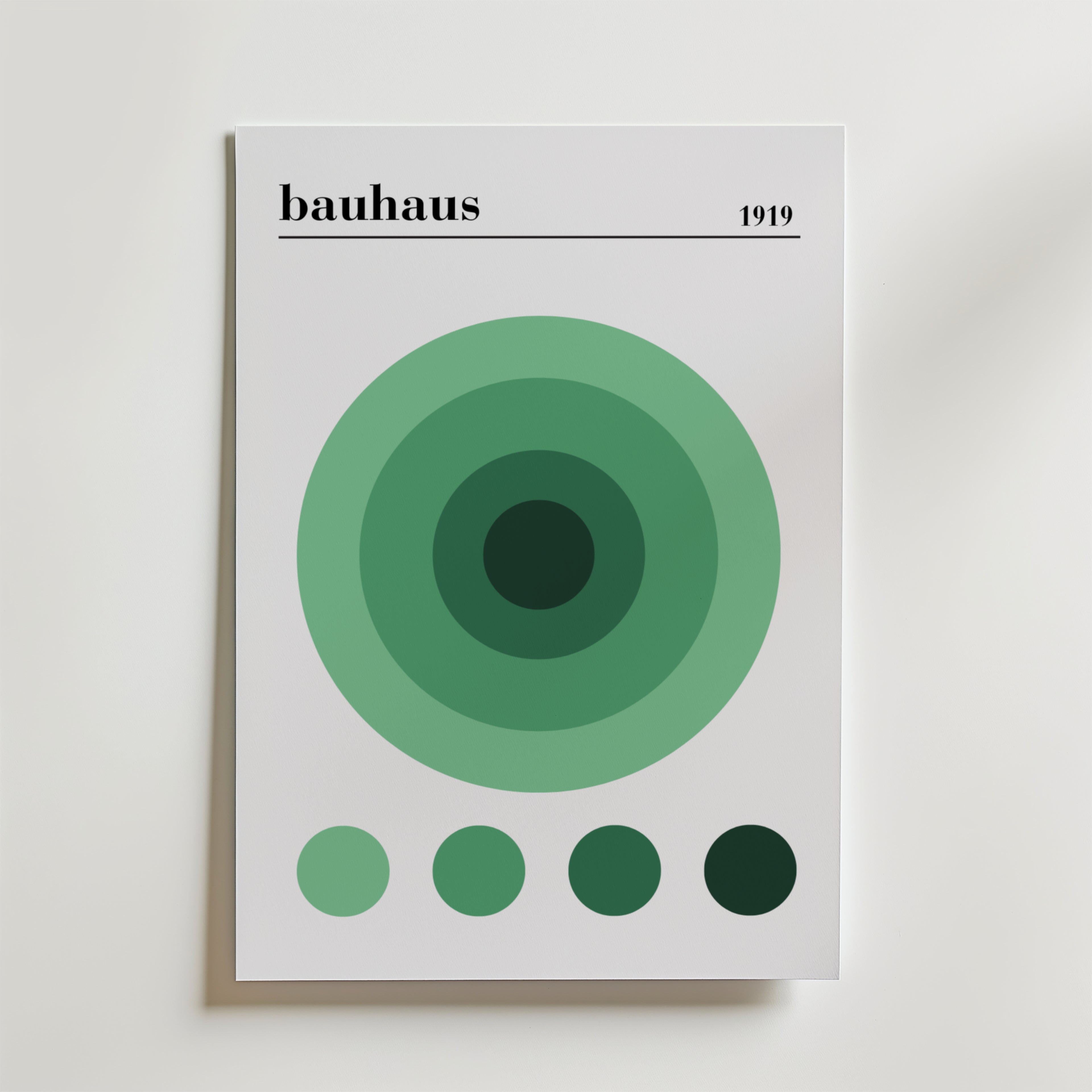 Bauhaus Green Circles – stilfullt konsttryck från Bozetto, tryckt på matt finpapper