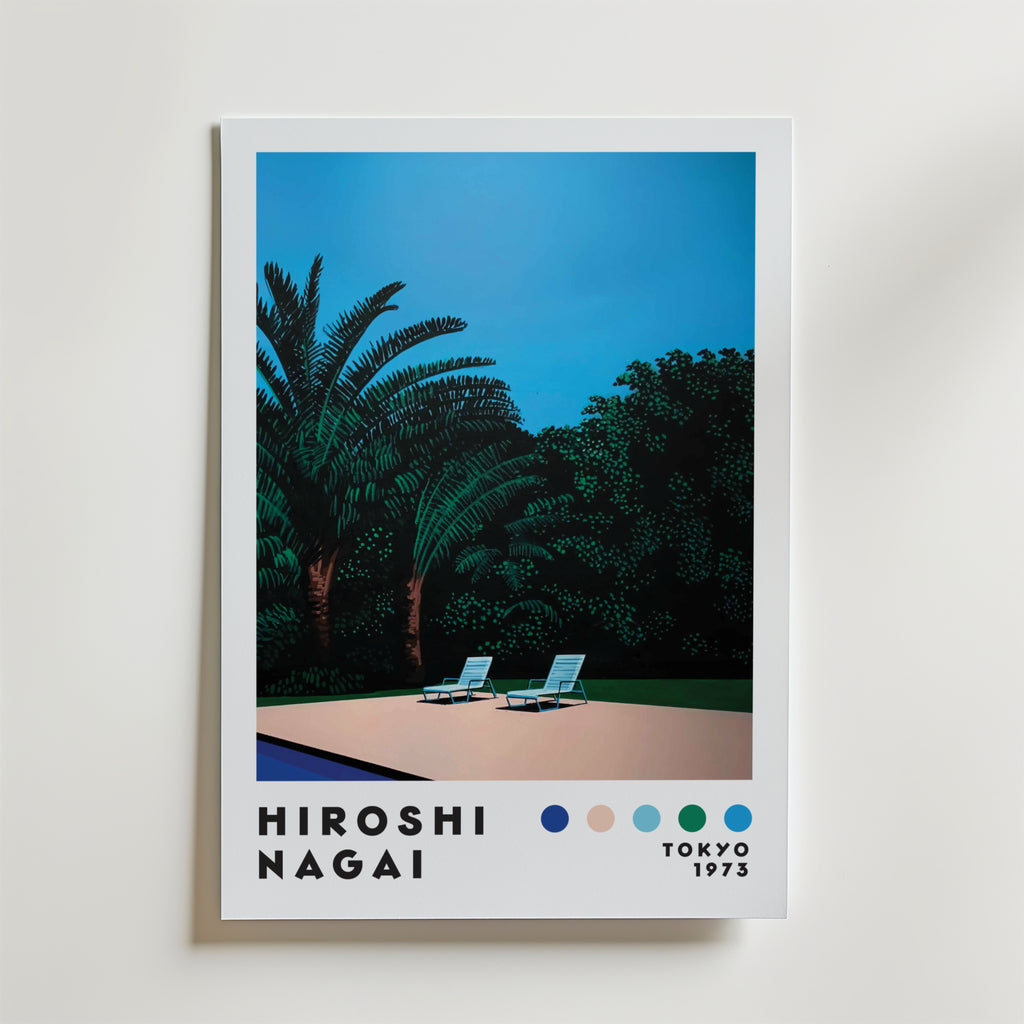 Mockup av Hiroshi Nagai Poolside affisch på vägg – köp enkelt hos Bozetto i hög kvalitet