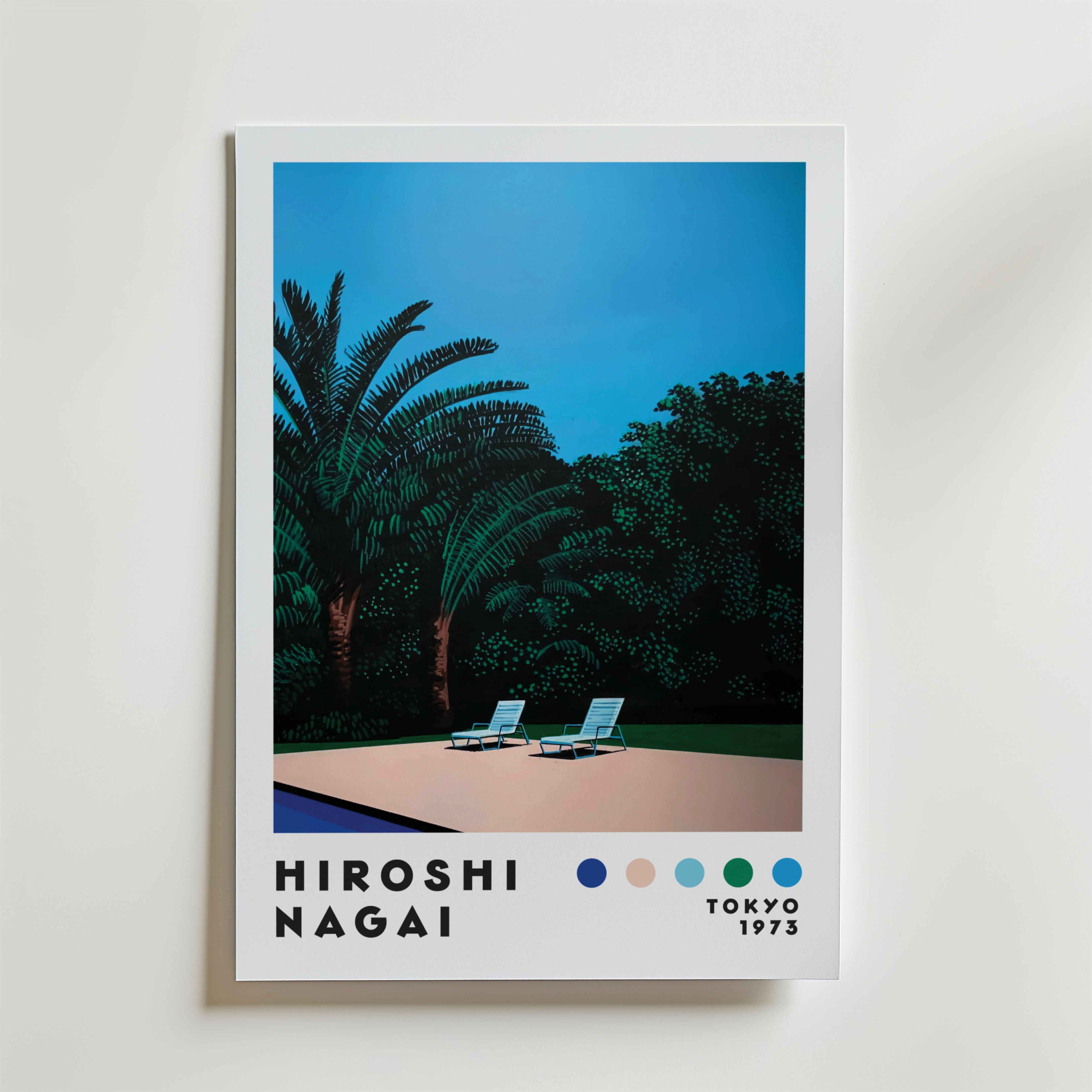 Mockup av Hiroshi Nagai Poolside affisch på vägg – köp enkelt hos Bozetto i hög kvalitet
