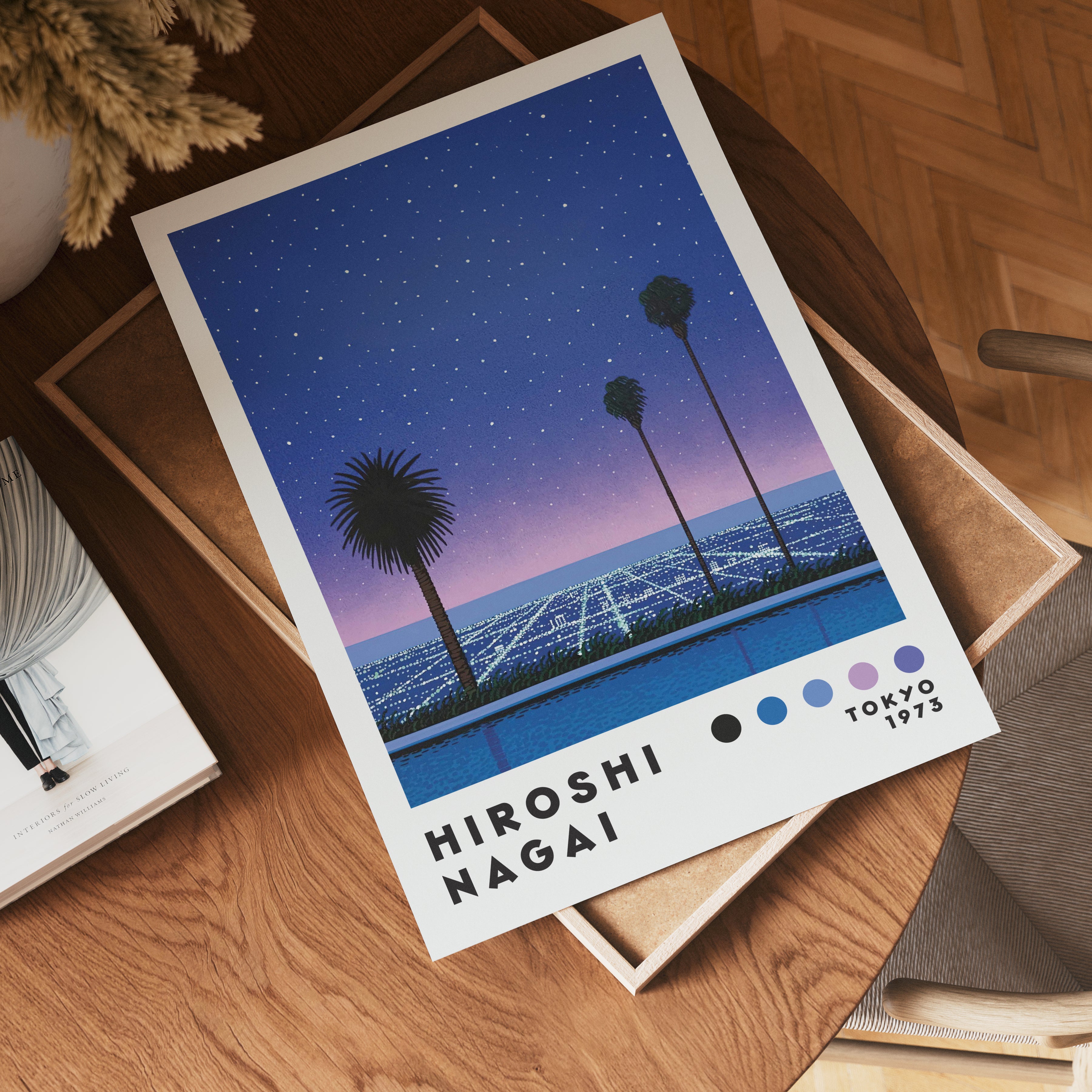 Väggmockup med Hiroshi Nagai City Lights – köp enkelt hos Bozetto affisch i hög kvalitet