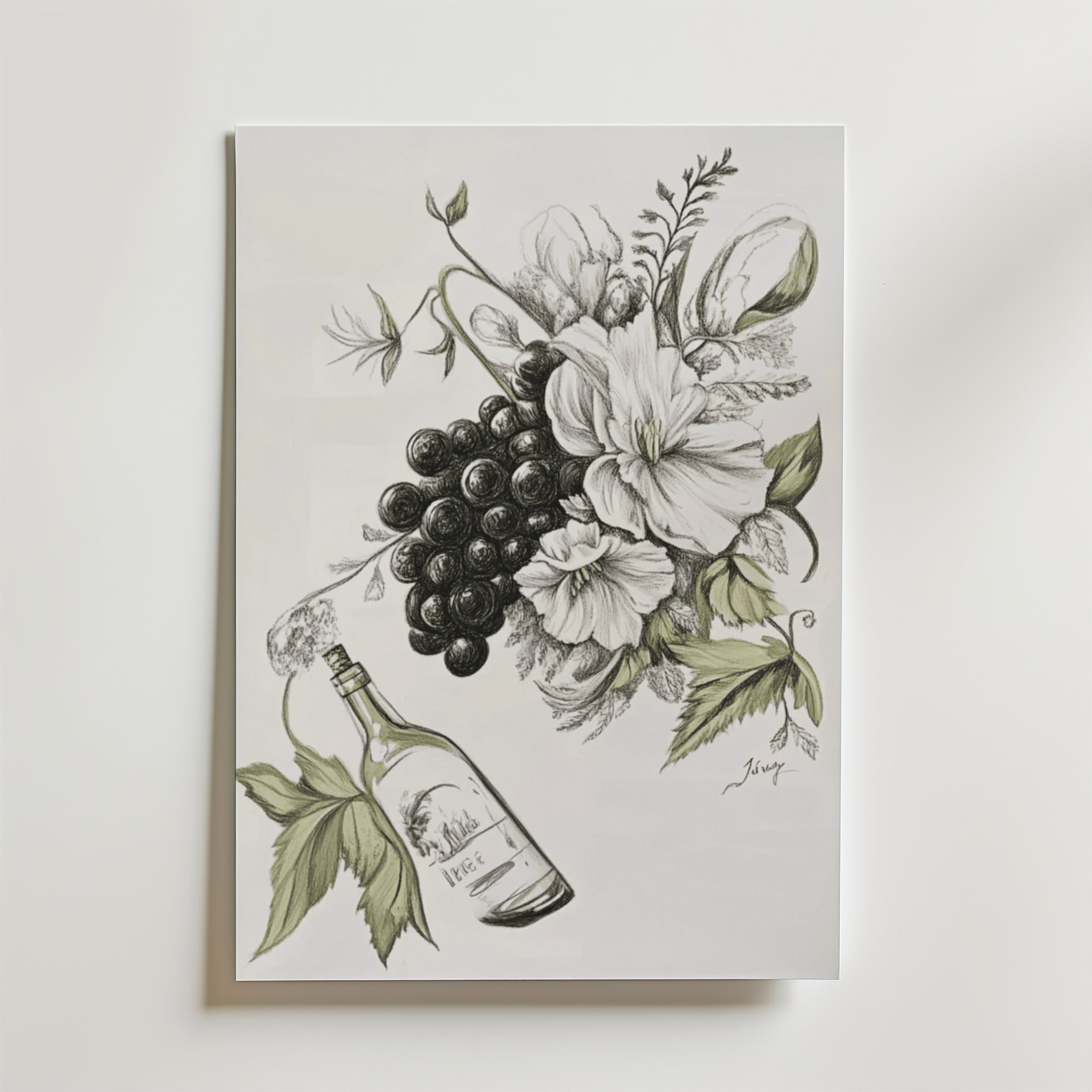 Vintage Grape And Floral – stilfullt konsttryck från Bozetto, tryckt på matt finpapper
