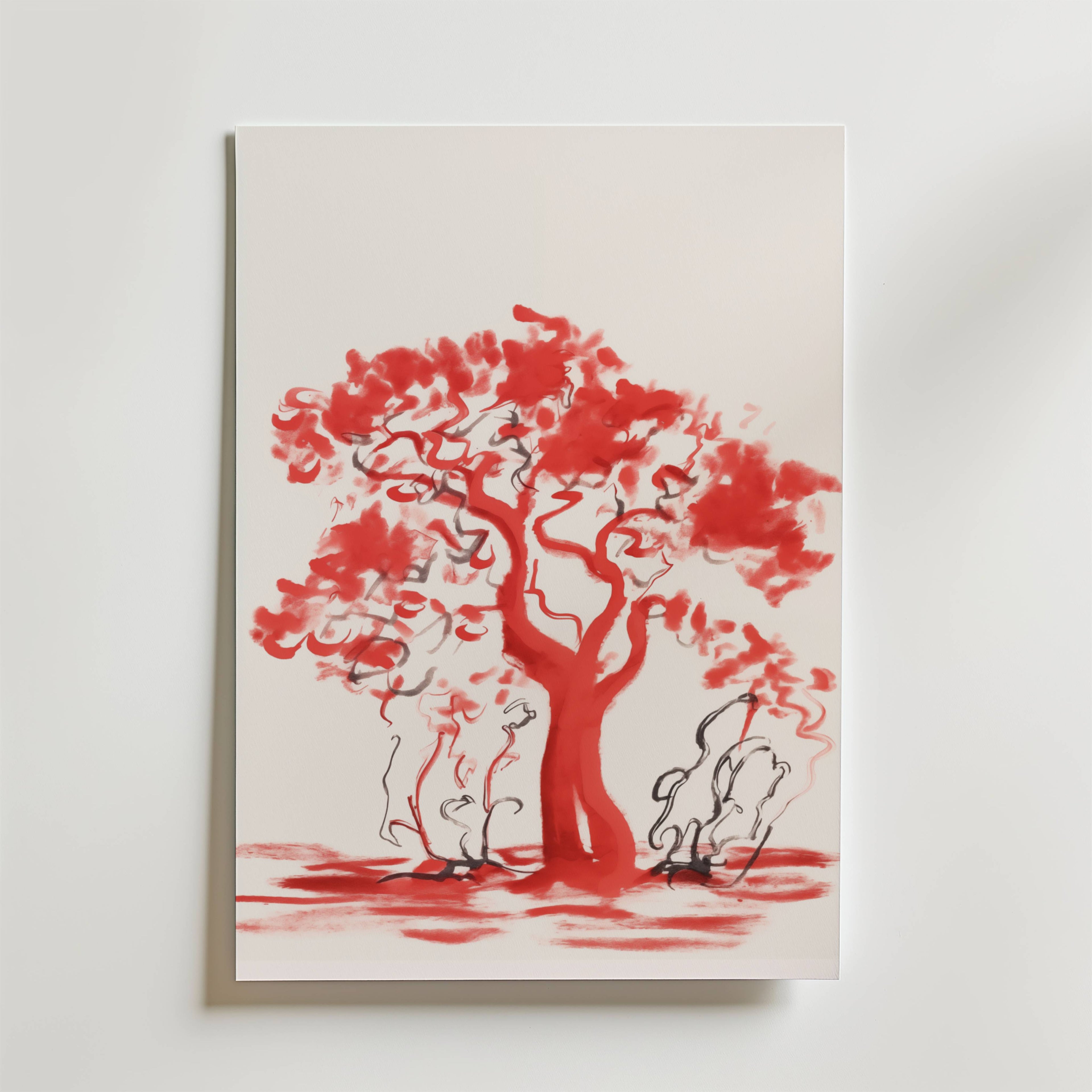 Red Harmony Tree – stilfullt konsttryck från Bozetto, tryckt på matt finpapper i hög tryckkvalitet
