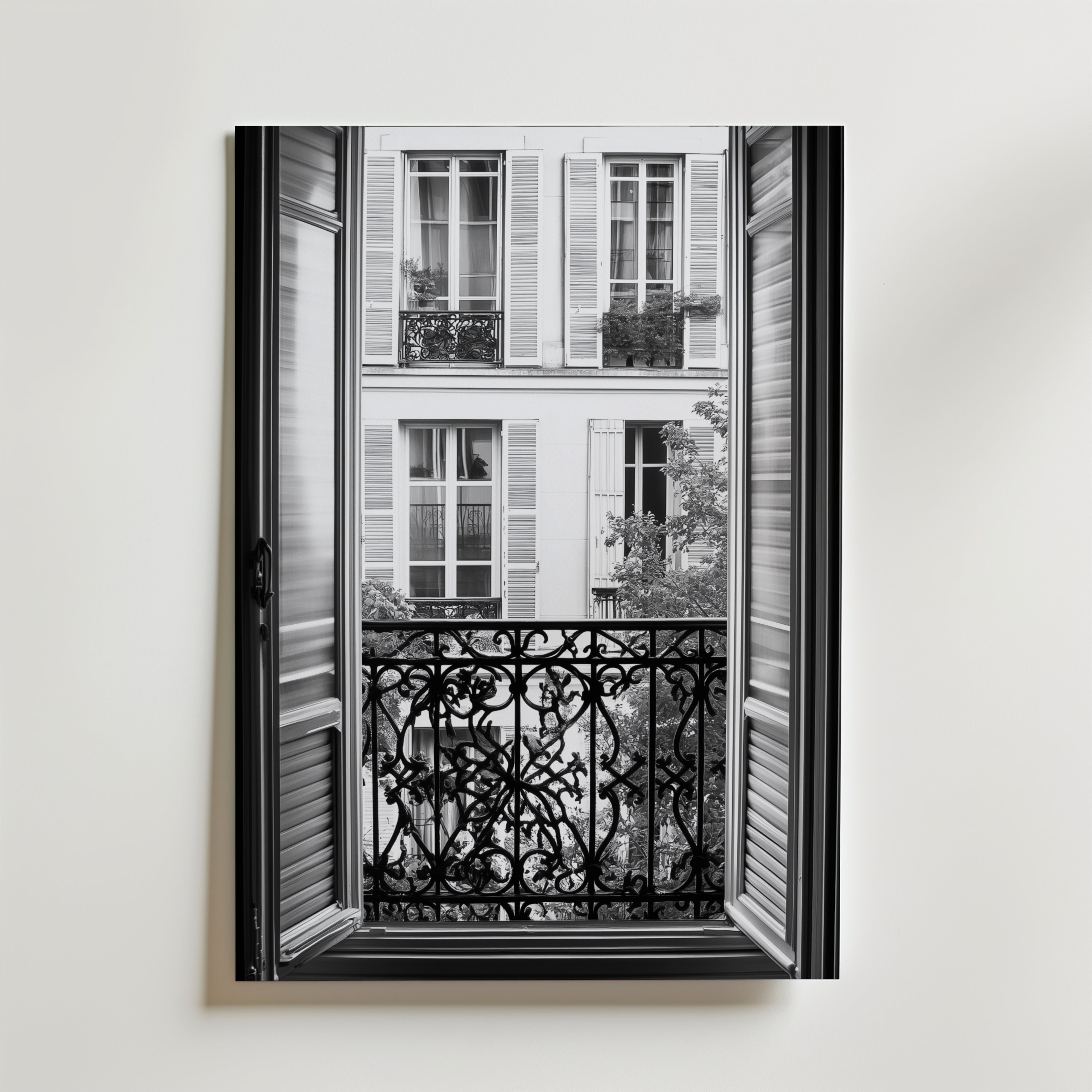 Vintage Paris Balcony – stilfullt konsttryck från Bozetto, tryckt på matt finpapper