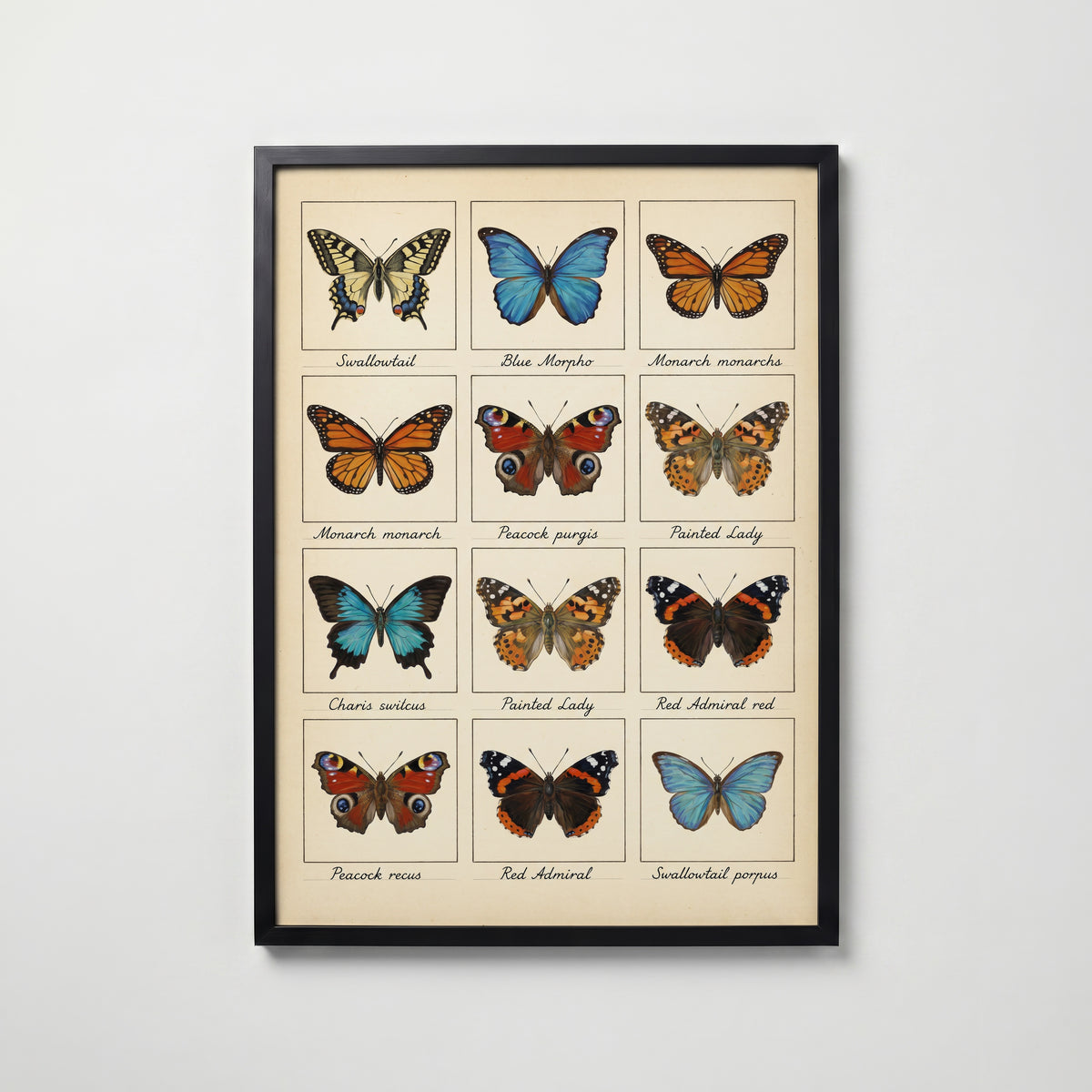 Butterfly Grid Poster – svart ram