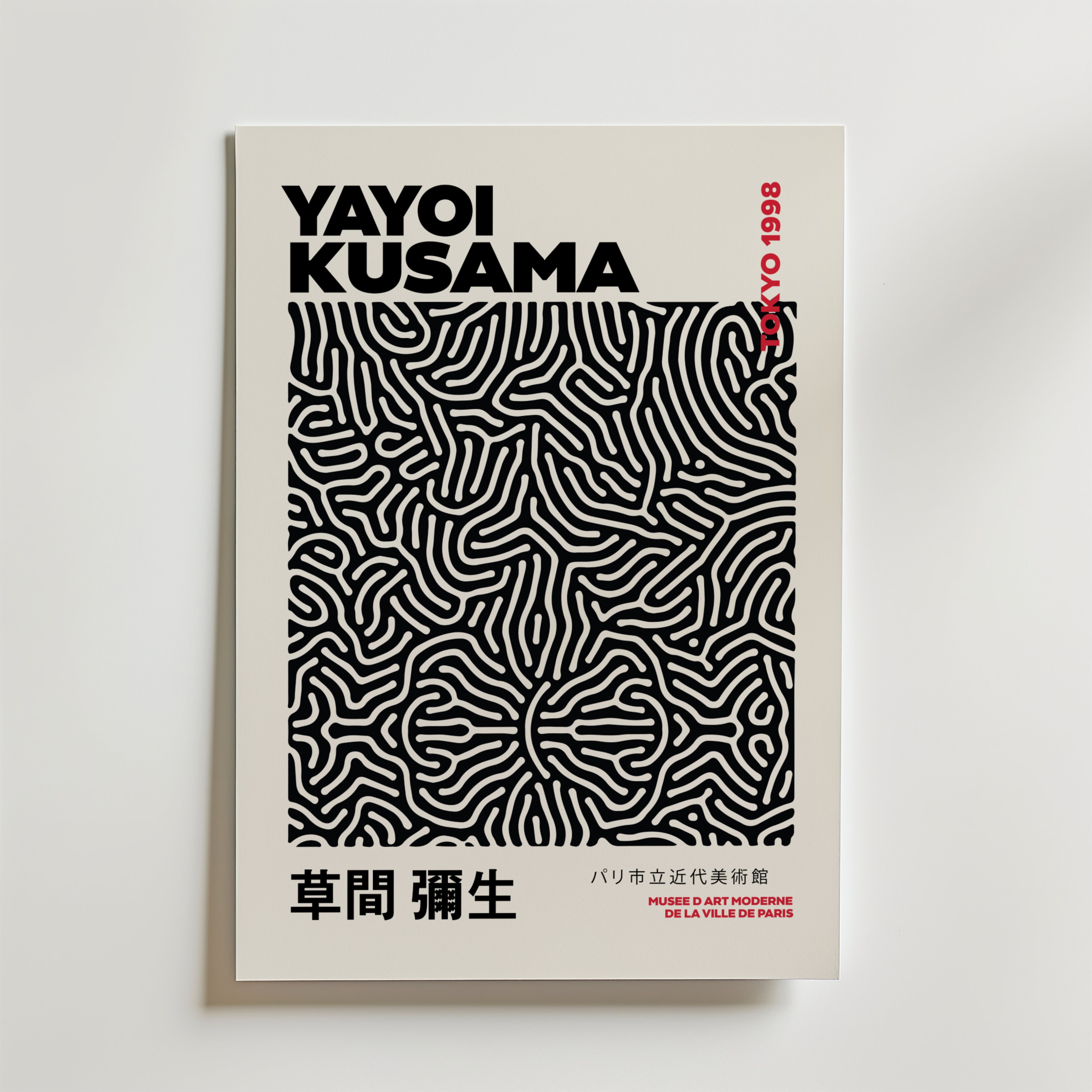 Mockup av Yayoi Kusama Infinity Lines affisch på vägg – köp enkelt hos Bozetto i hög kvalitet