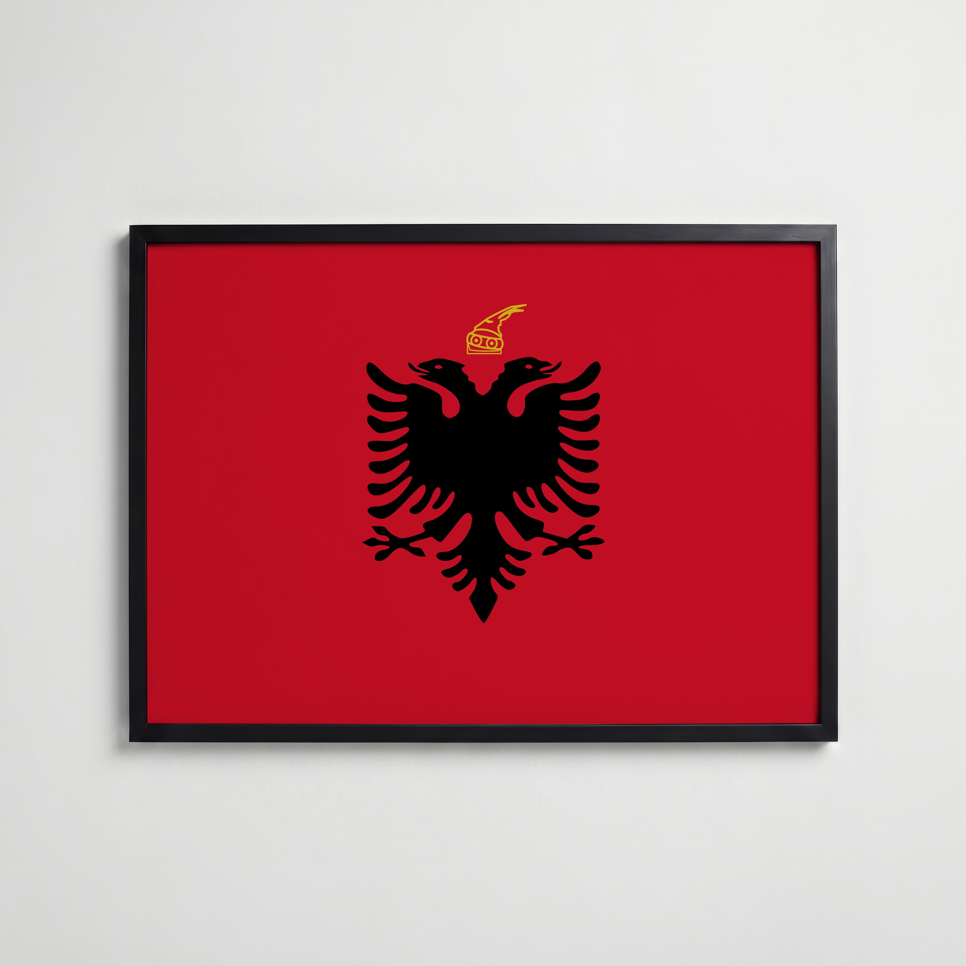 Albania National Flag Poster i svart ram – stilren konsttryck som väggdekor från Bozetto