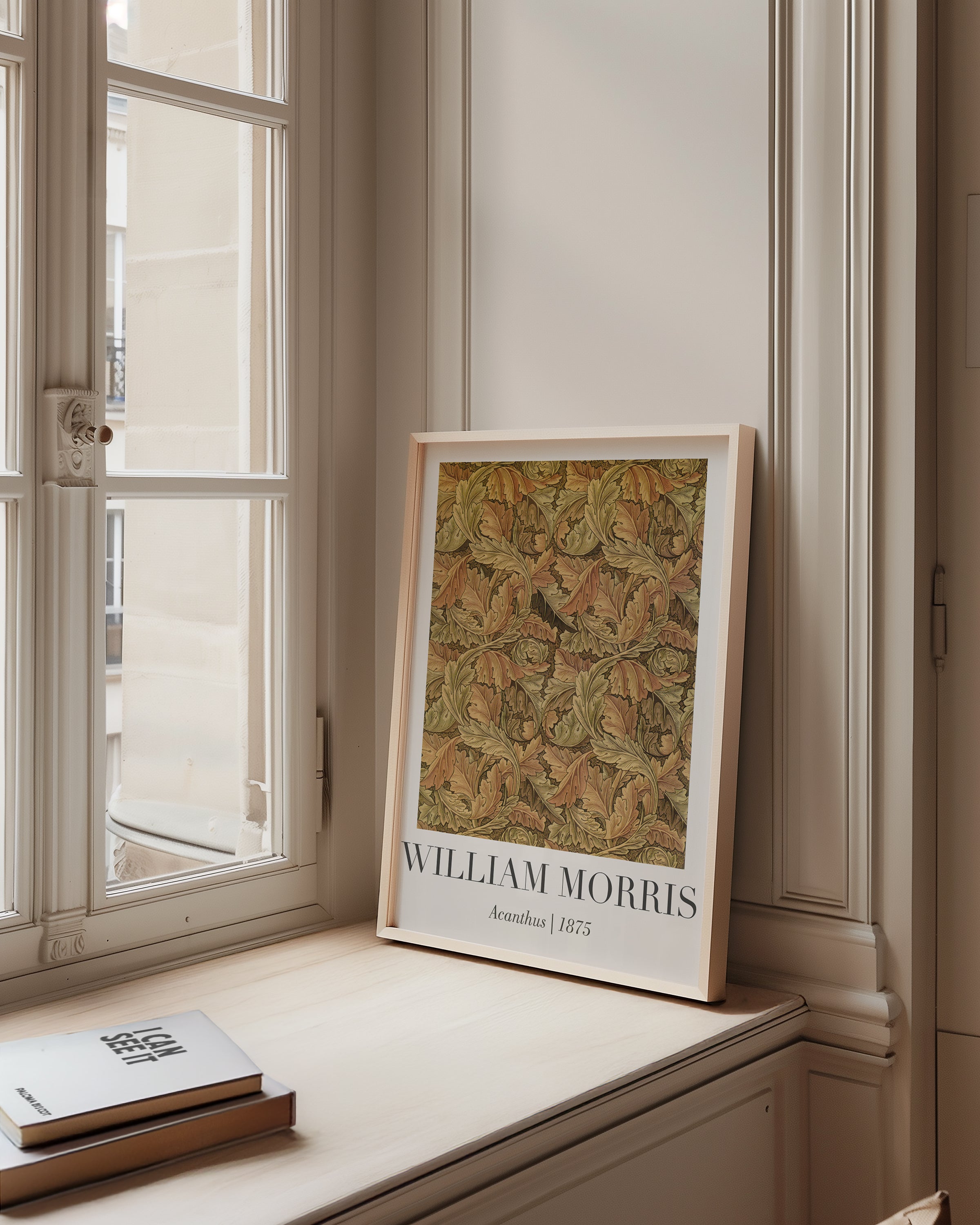 Mockup av William Morris Acanthus 1875 affisch på vägg – köp enkelt hos Bozetto i hög kvalitet