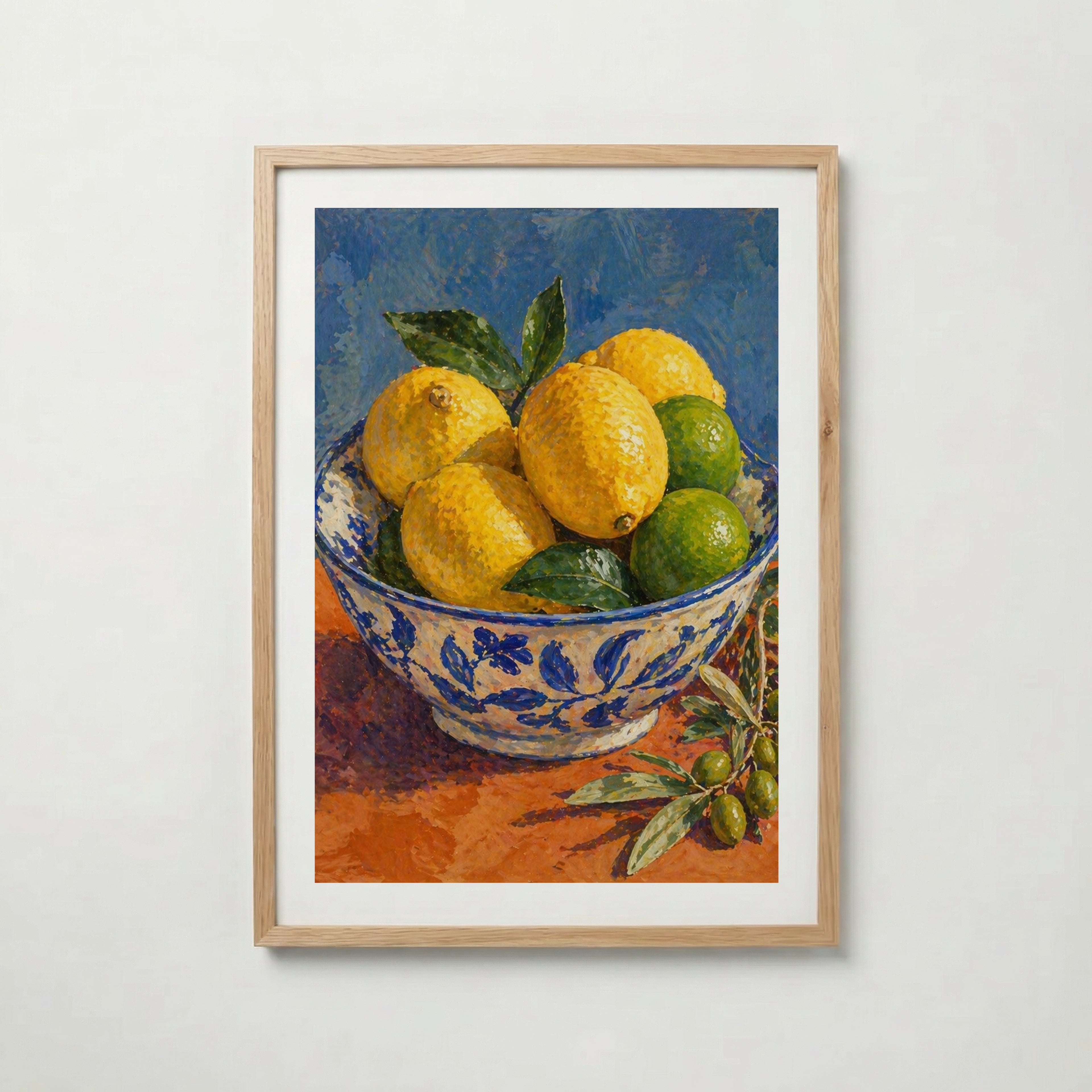 Mediterranean Citrus i ekram med ljust trä – köp enkelt hos Bozetto affisch i hög kvalitet