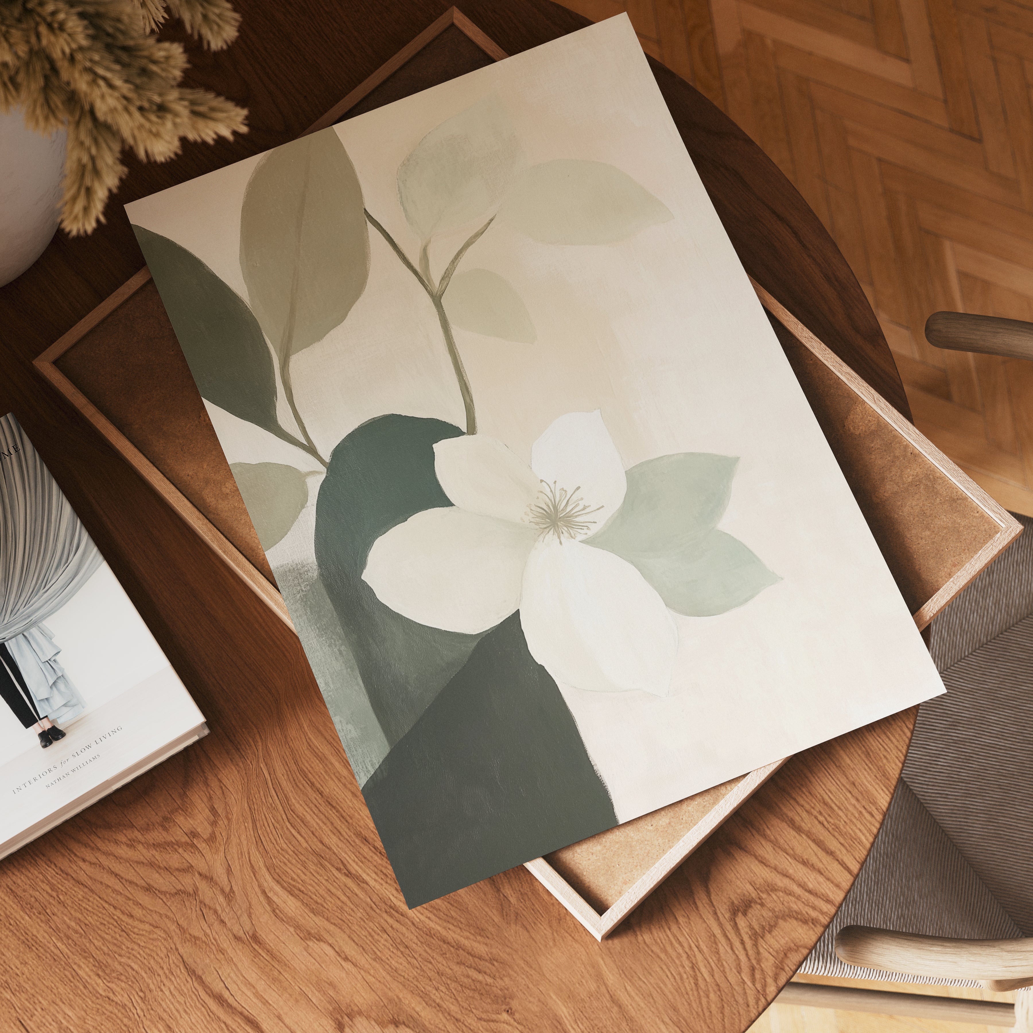 Green And Beige Flowers poster visad rakt fram – Bozetto affisch i hög tryckkvalitet