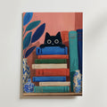 Curious Book Cat – stilfullt konsttryck från Bozetto, tryckt på matt finpapper i hög tryckkvalitet