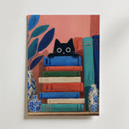Curious Book Cat – stilfullt konsttryck från Bozetto, tryckt på matt finpapper i hög tryckkvalitet