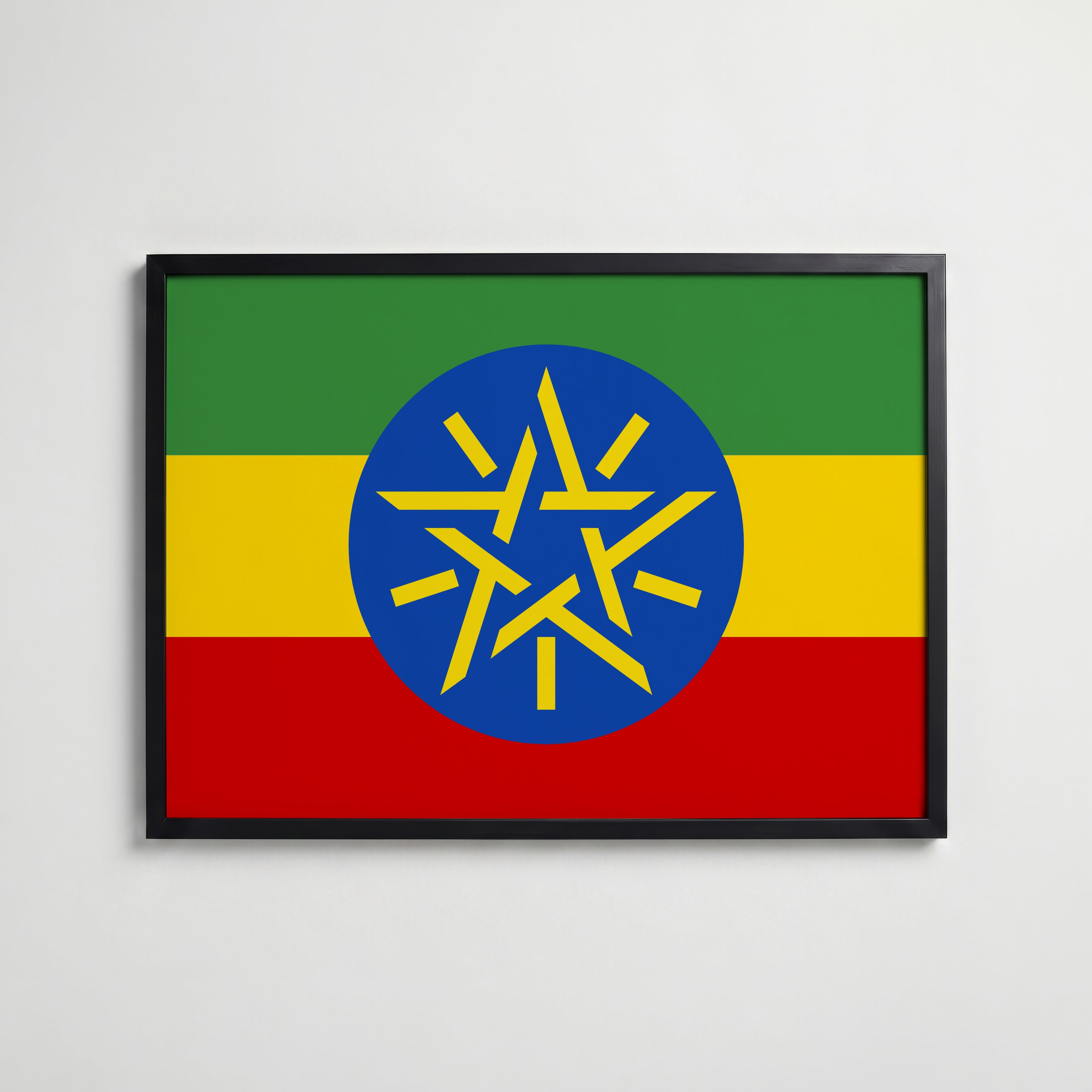 Ethiopia National Flag Poster i svart ram – stilren konsttryck som väggdekor från Bozetto