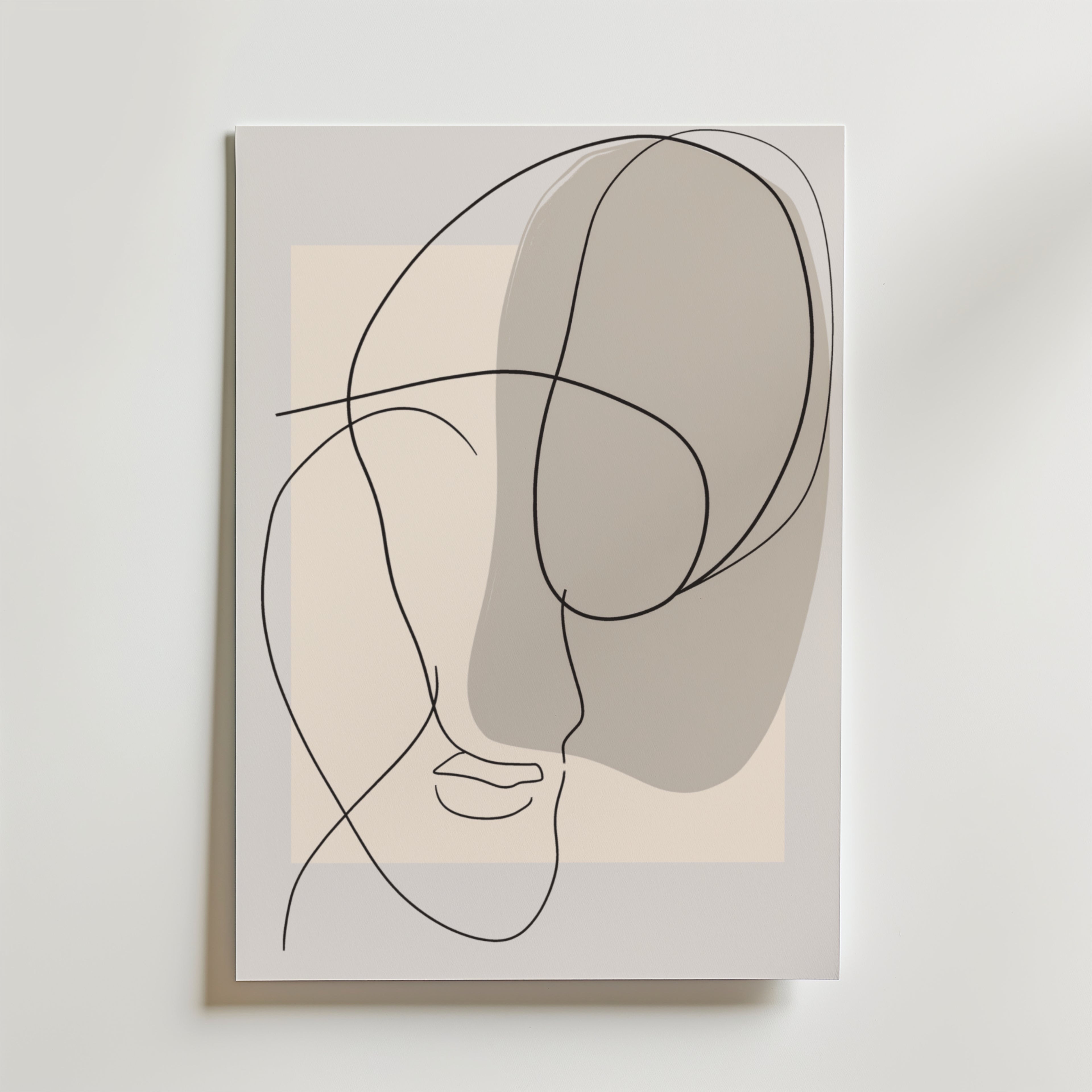 Beige Abstract Face Silhouette affisch på neutral bakgrund – poster från Bozetto