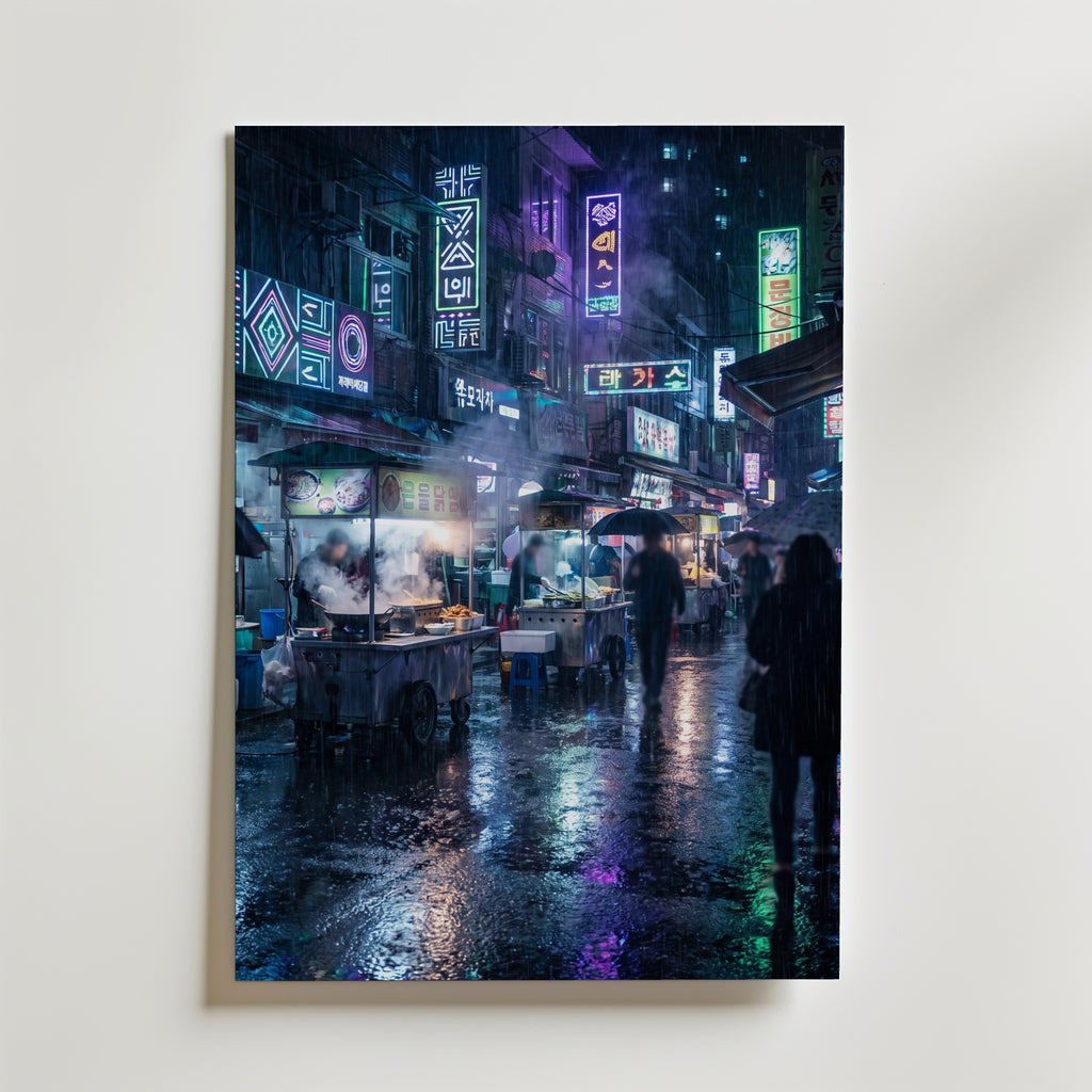Neon Night Market Poster – canvas utan passepartout